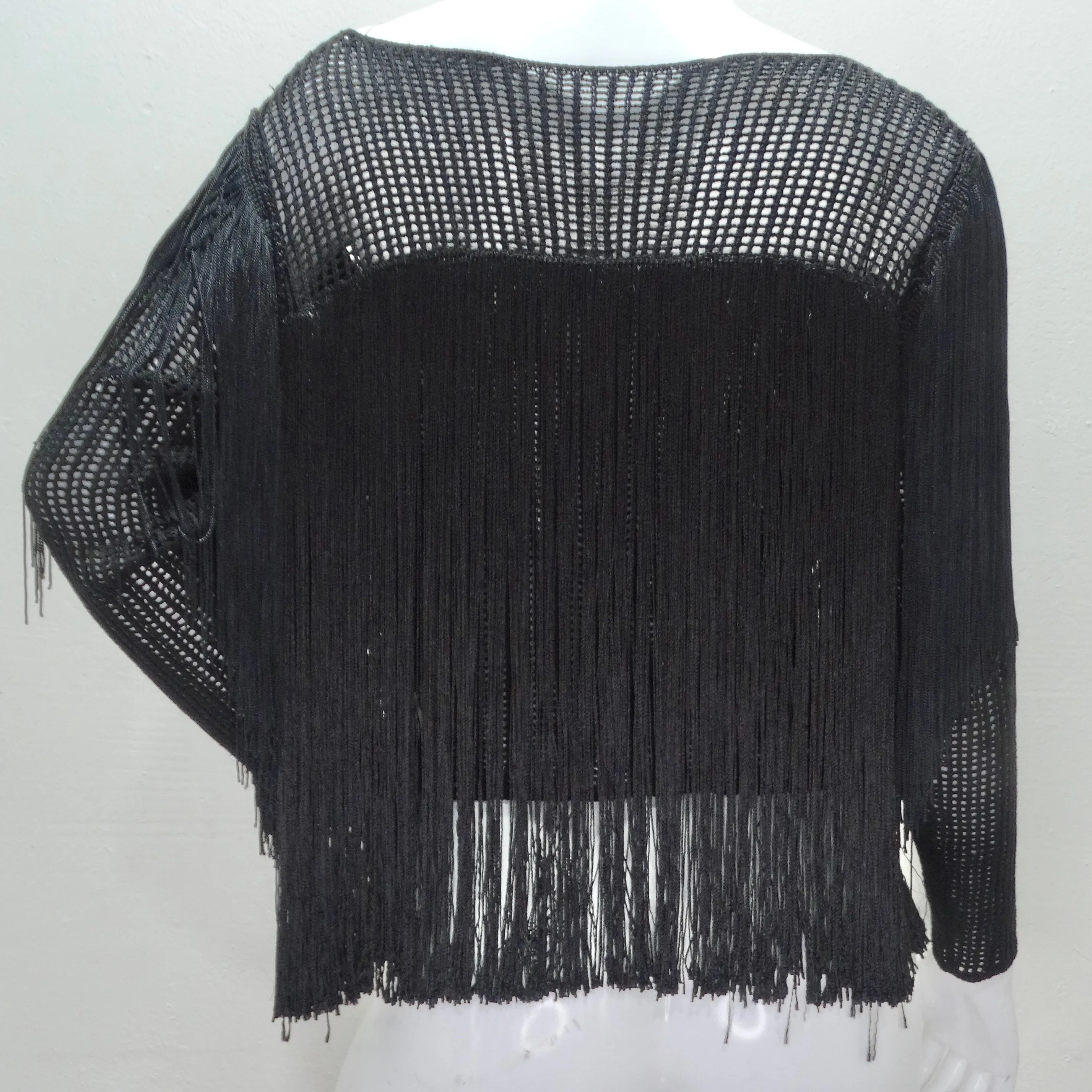 1980s Black Fringe Long Sleeve Top