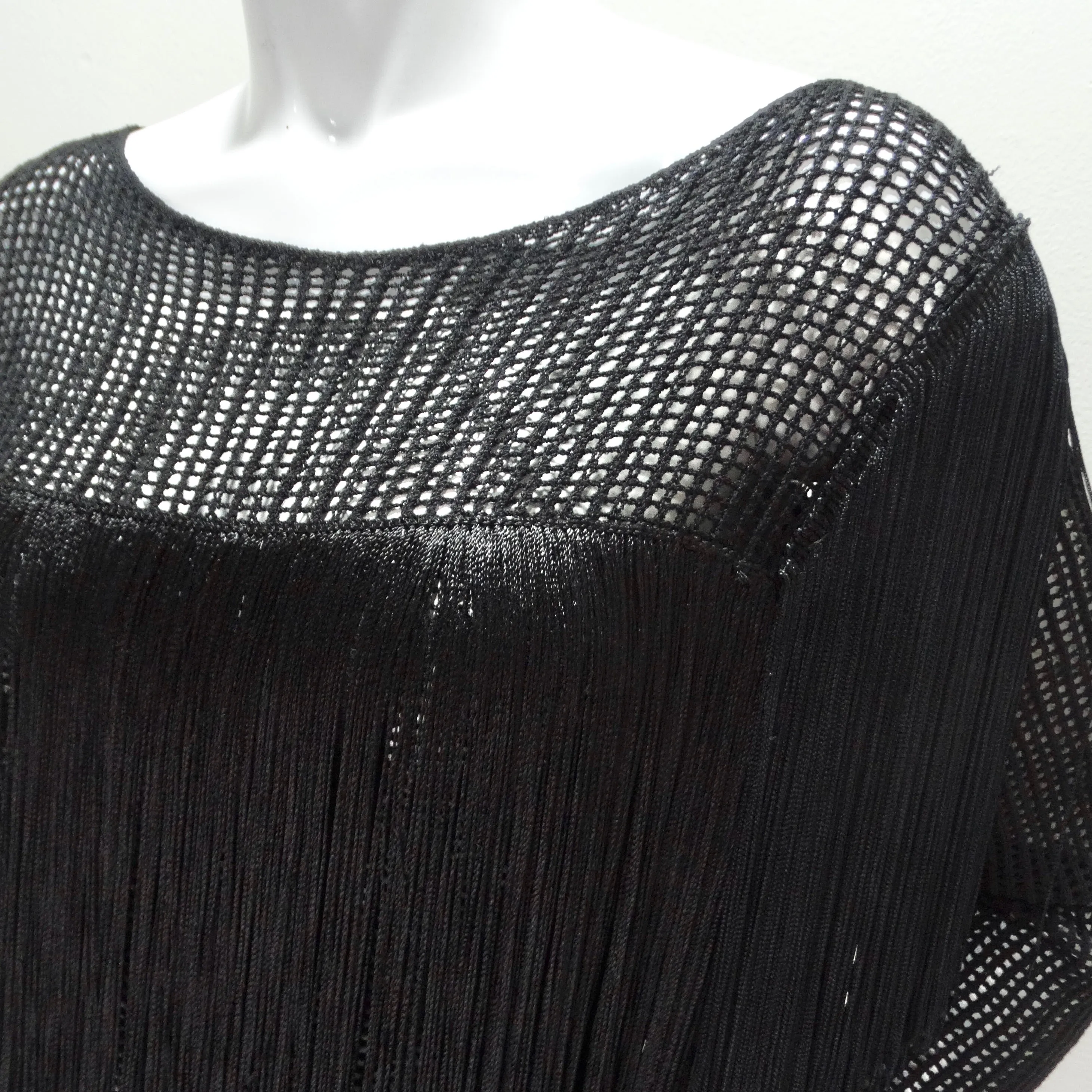 1980s Black Fringe Long Sleeve Top