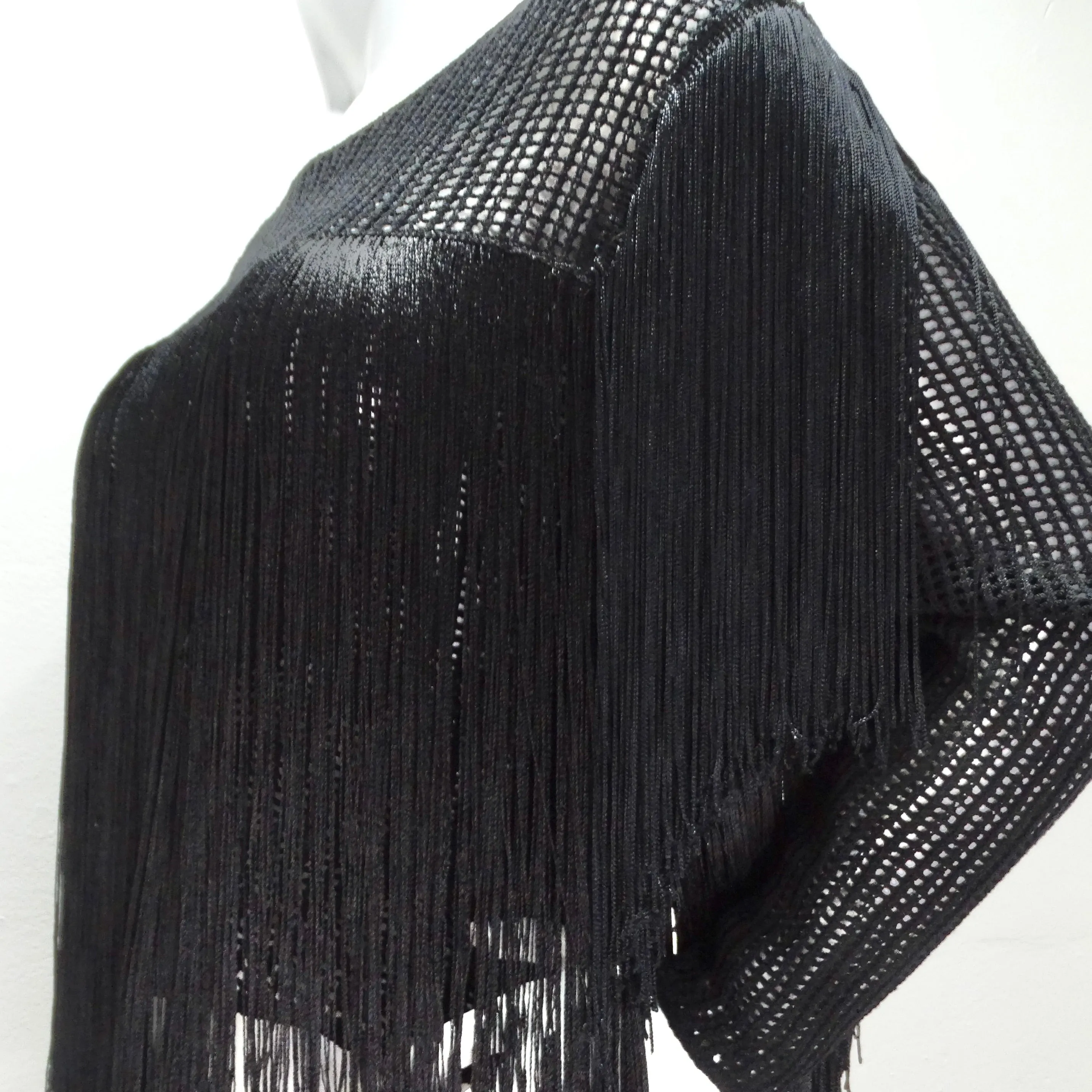 1980s Black Fringe Long Sleeve Top