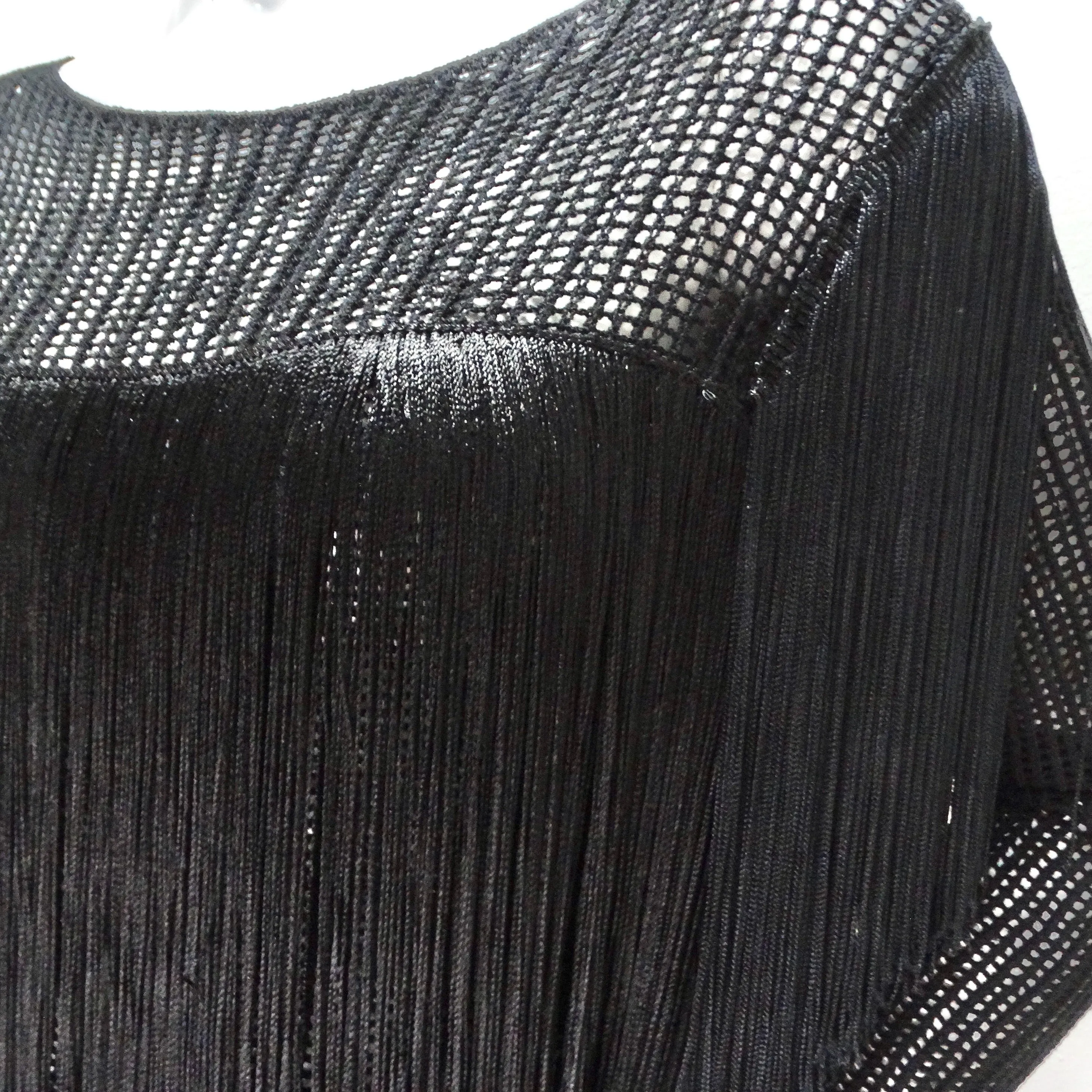1980s Black Fringe Long Sleeve Top