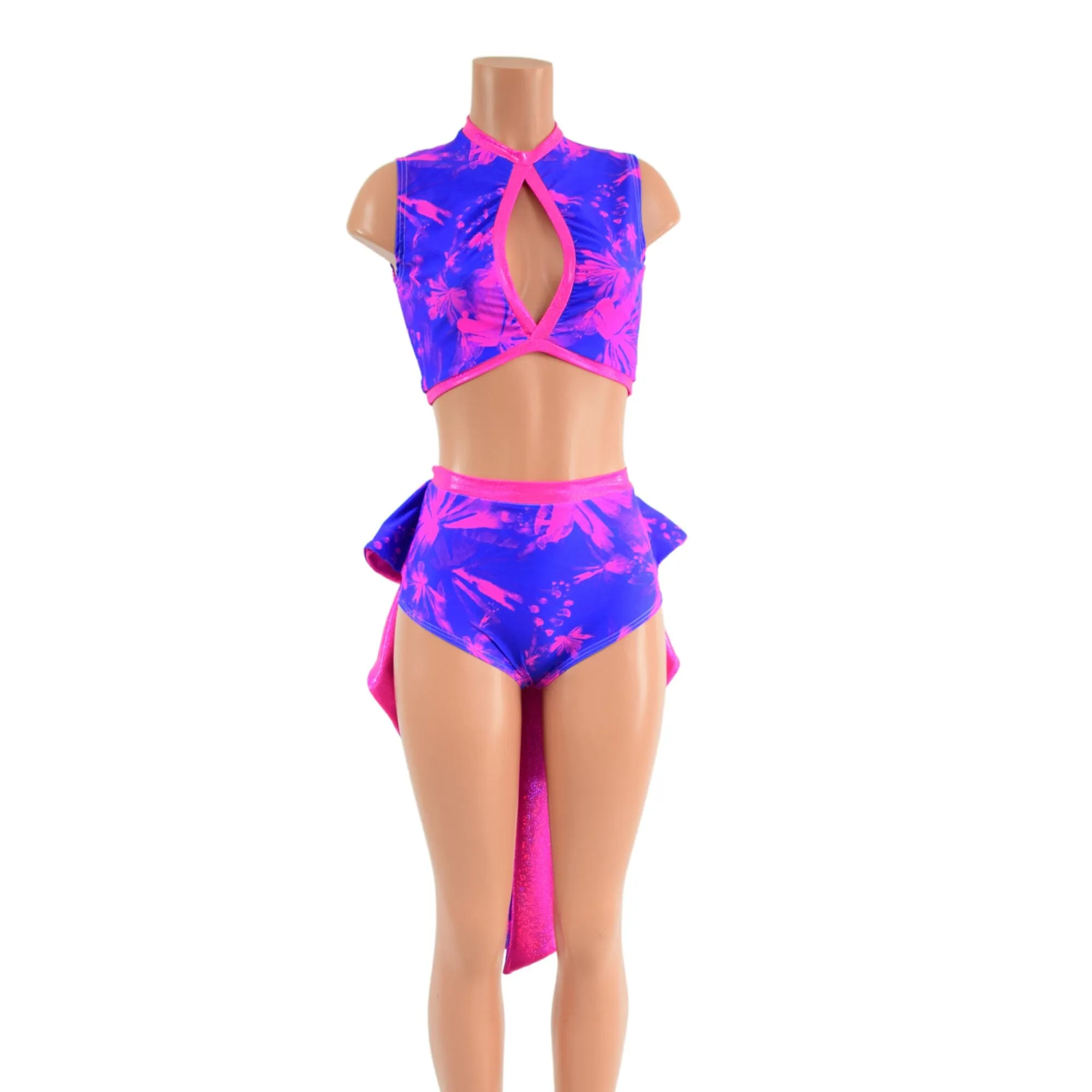 2PC Keyhole Top and Tuxedo Siren Shorts Set
