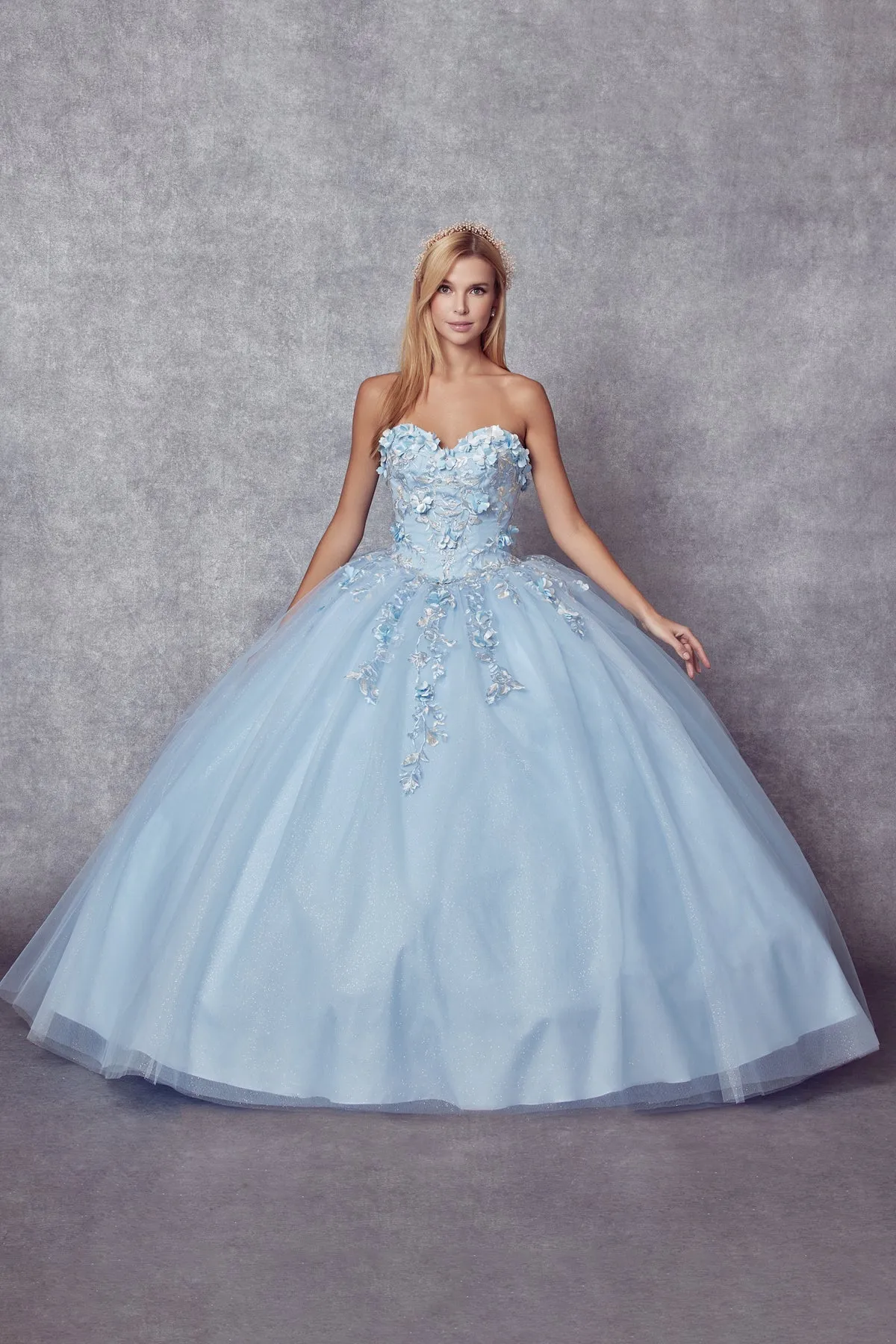 3D Floral Strapless Cape Ball Gown by Juliet 1435