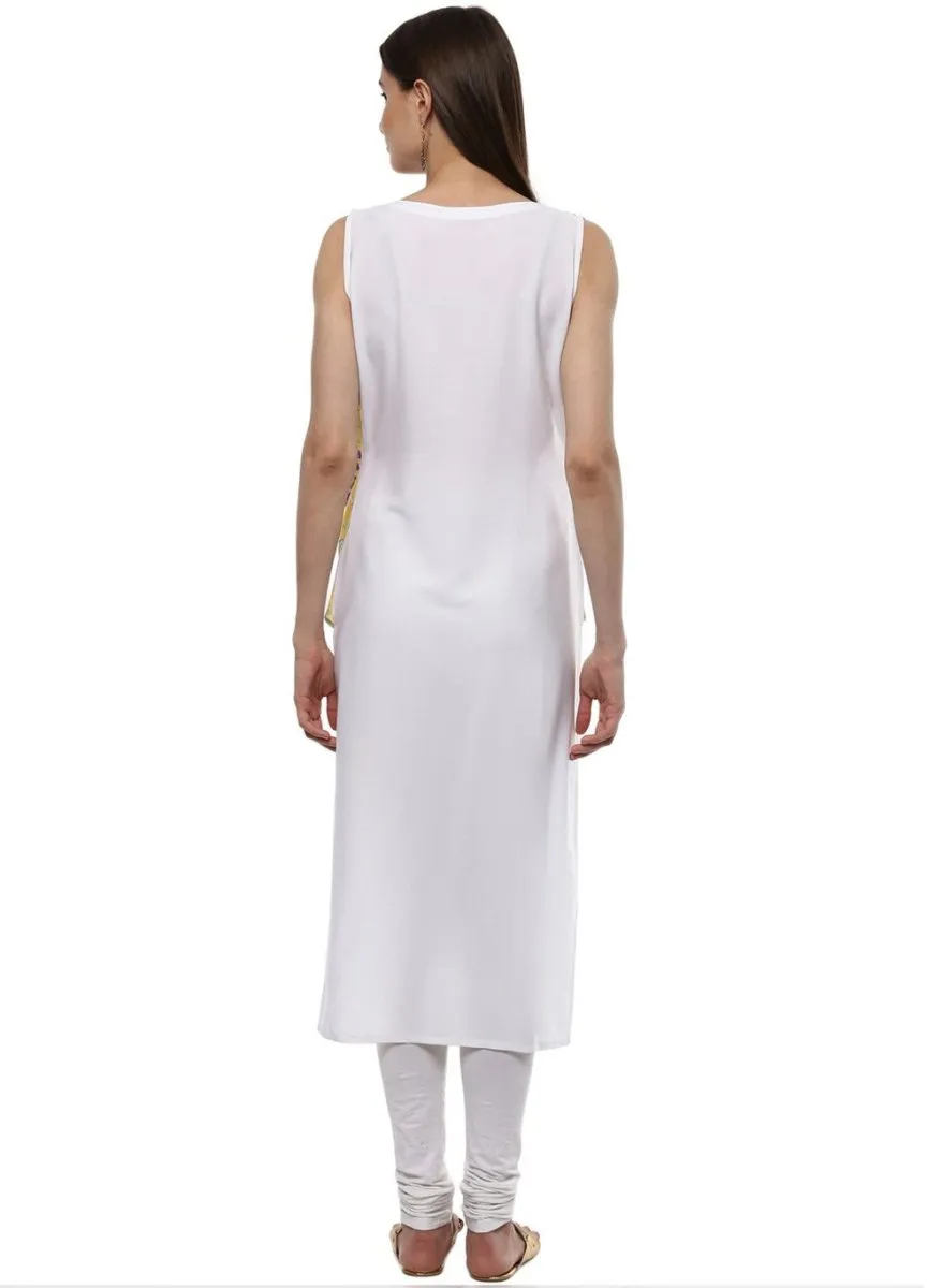Ahalyaa White & Yellow Floral Scarf Cape Attached Straight Kurta