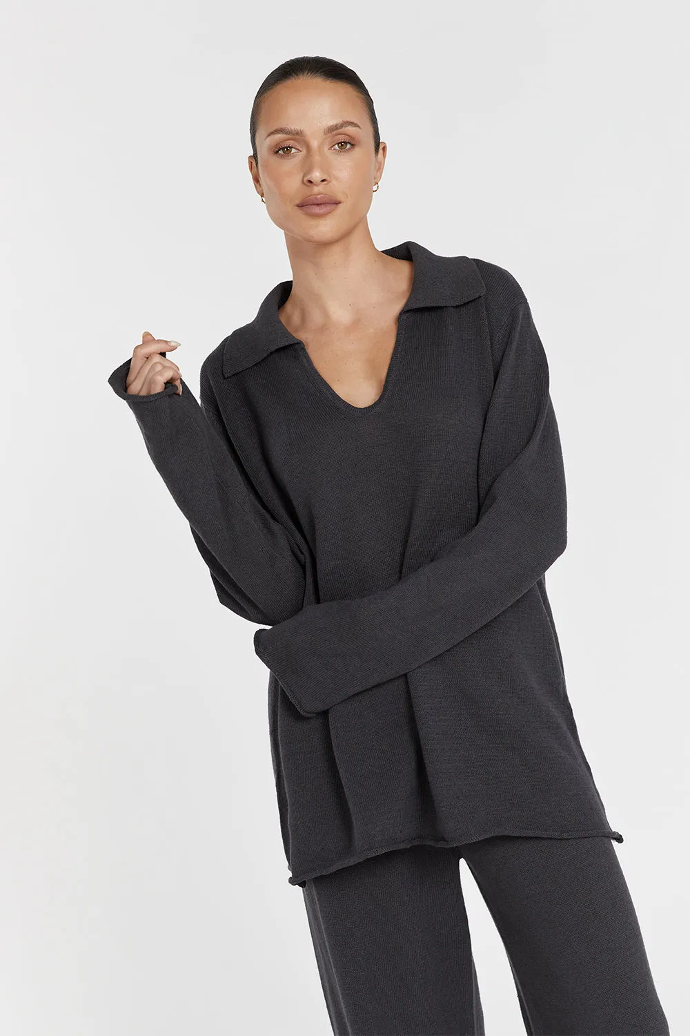 ALDER SLATE LONG SLEEVE KNIT TOP