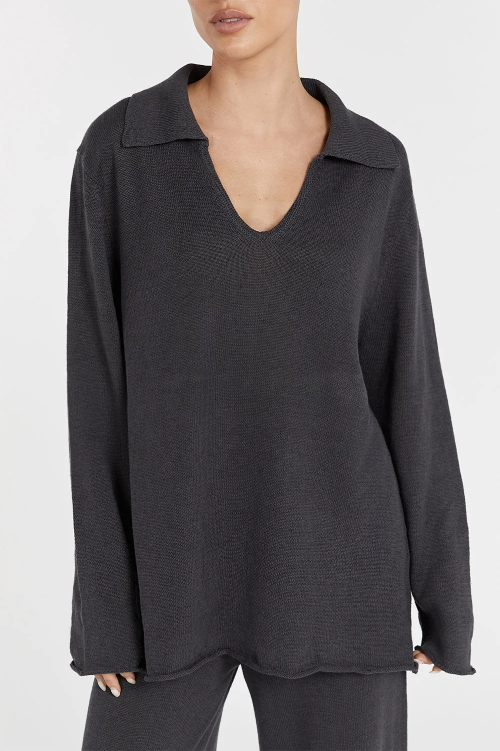 ALDER SLATE LONG SLEEVE KNIT TOP
