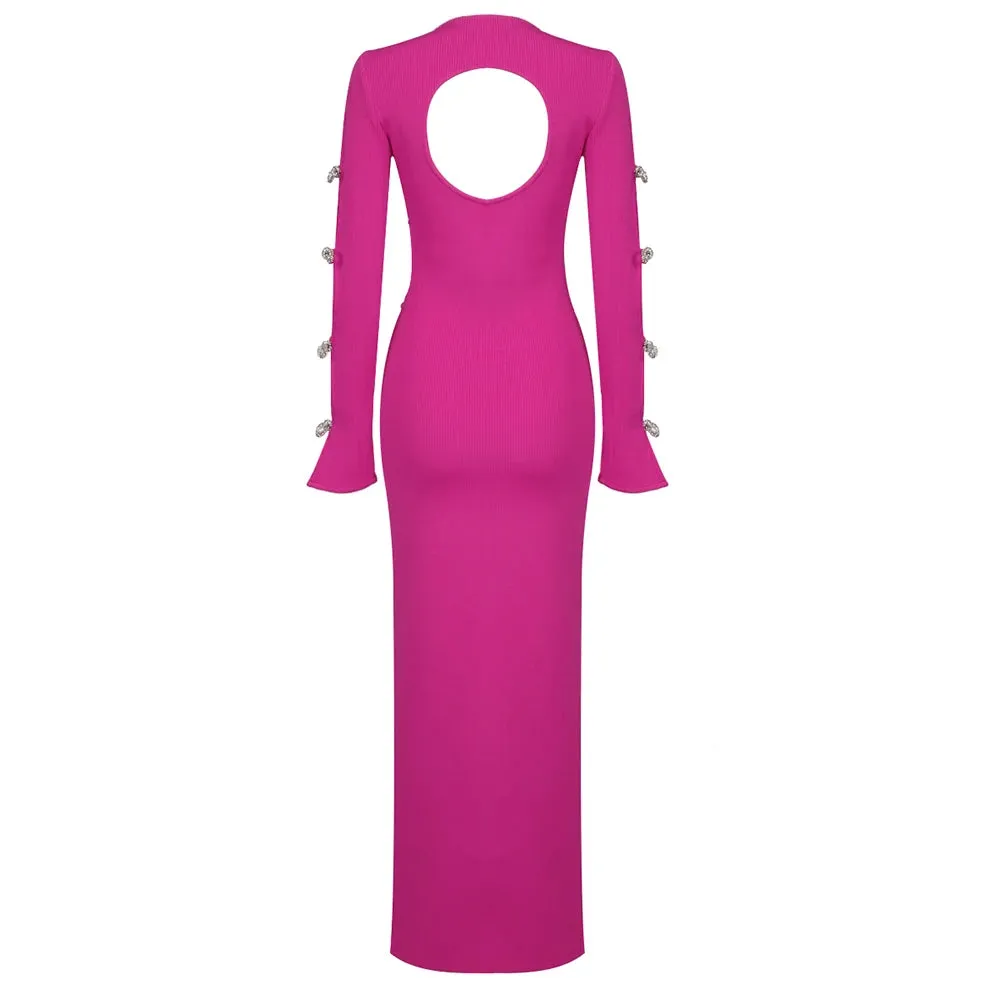 Alyssa Bandage Long Sleeve Cut Out Rhinestone Gown Dress