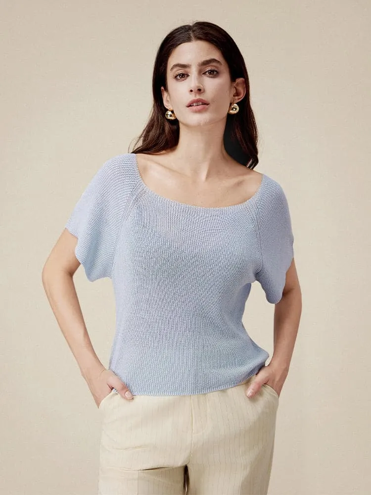 Amoretu Linen & Lyocell Square Neck Casual Basic Top