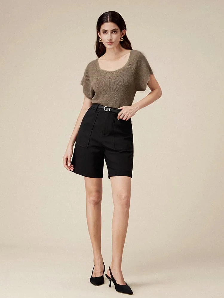 Amoretu Linen & Lyocell Square Neck Casual Basic Top