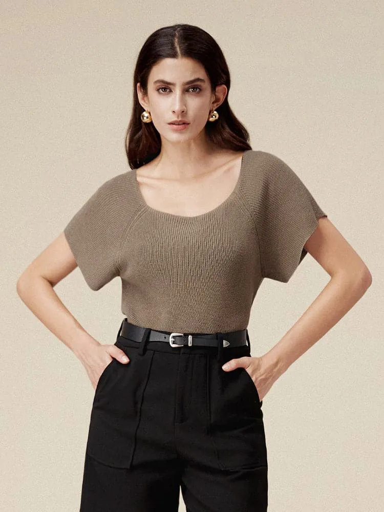 Amoretu Linen & Lyocell Square Neck Casual Basic Top