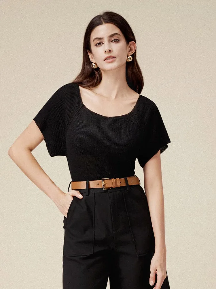 Amoretu Linen & Lyocell Square Neck Casual Basic Top