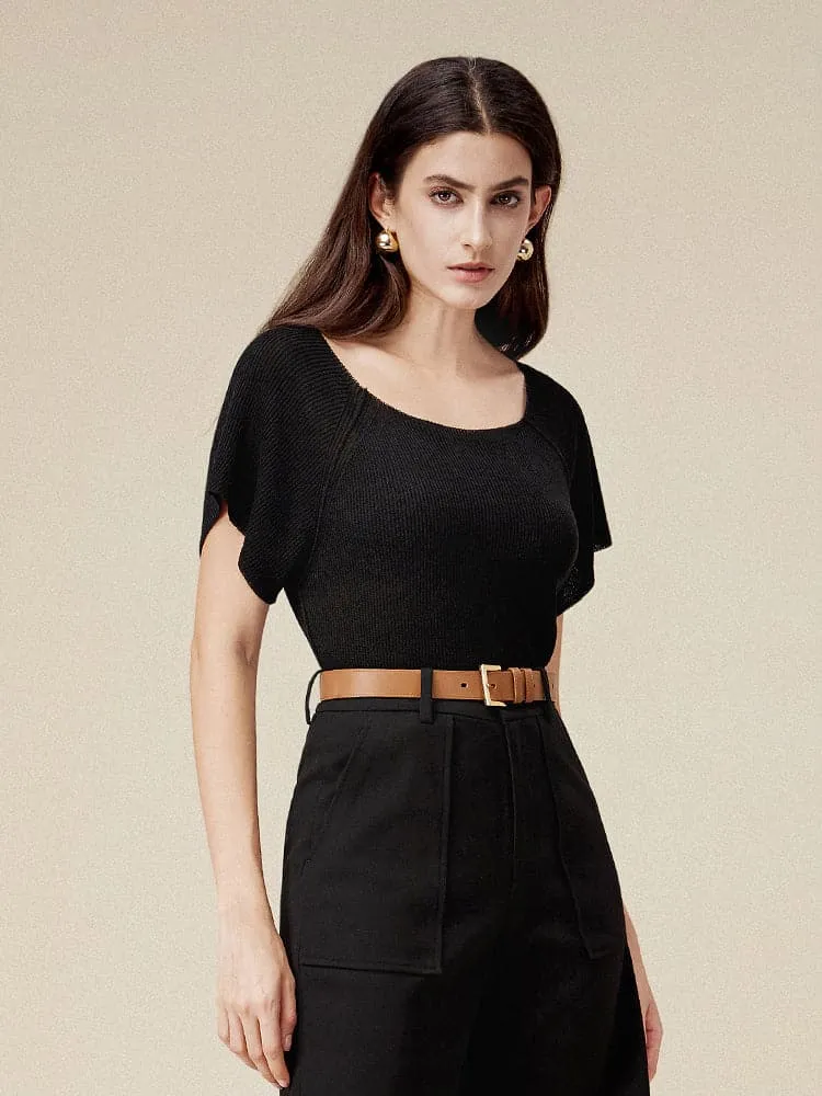 Amoretu Linen & Lyocell Square Neck Casual Basic Top