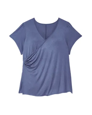 Anaya Short Flutter Sleeve Surplice Top | Light Blue