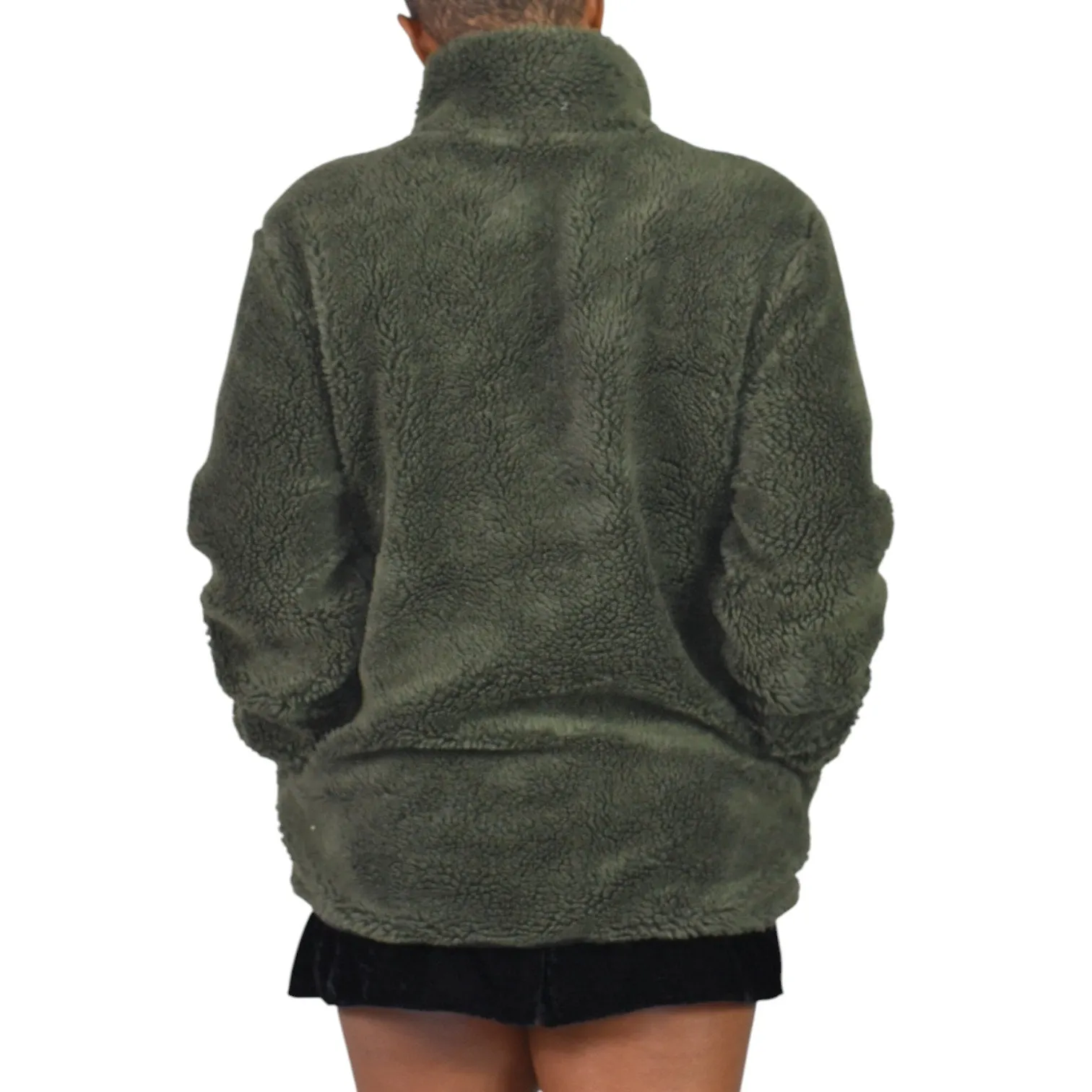 Anine Bing Ryder Faux Fur Jacket Green Olive Fleece Pile Sherpa Teddy Plush Zip Front Faux Leather Small