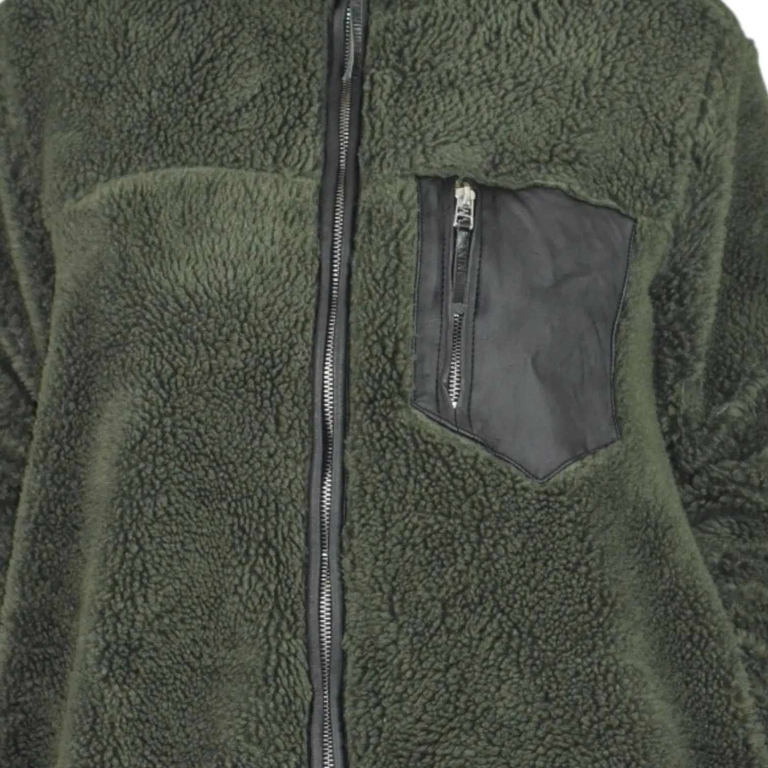 Anine Bing Ryder Faux Fur Jacket Green Olive Fleece Pile Sherpa Teddy Plush Zip Front Faux Leather Small