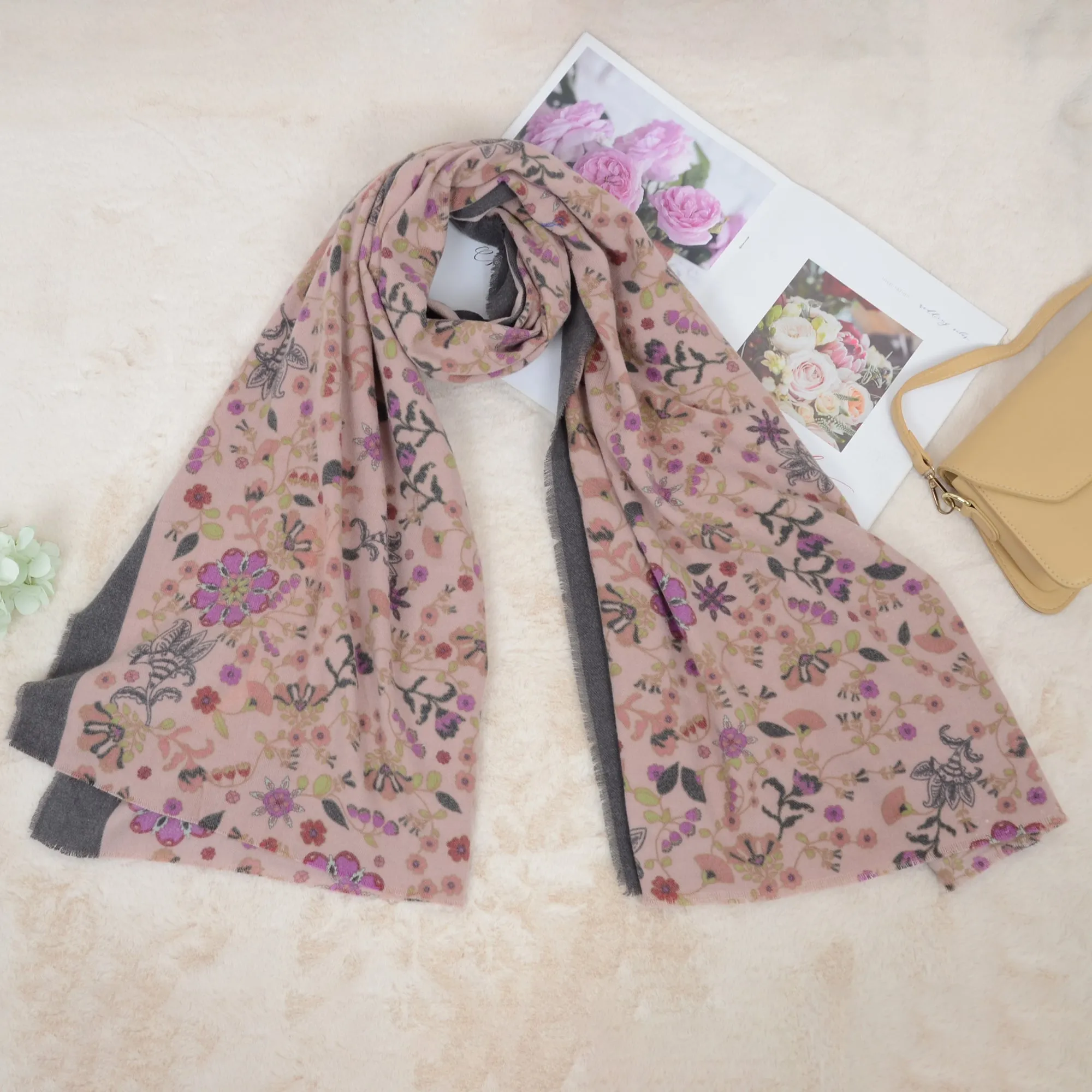Anna-Kaci Floral Print Scarf Soft Cashmere Feel Shawl Wrap Winter Scarves for Women 74.8 x 25.6 inch