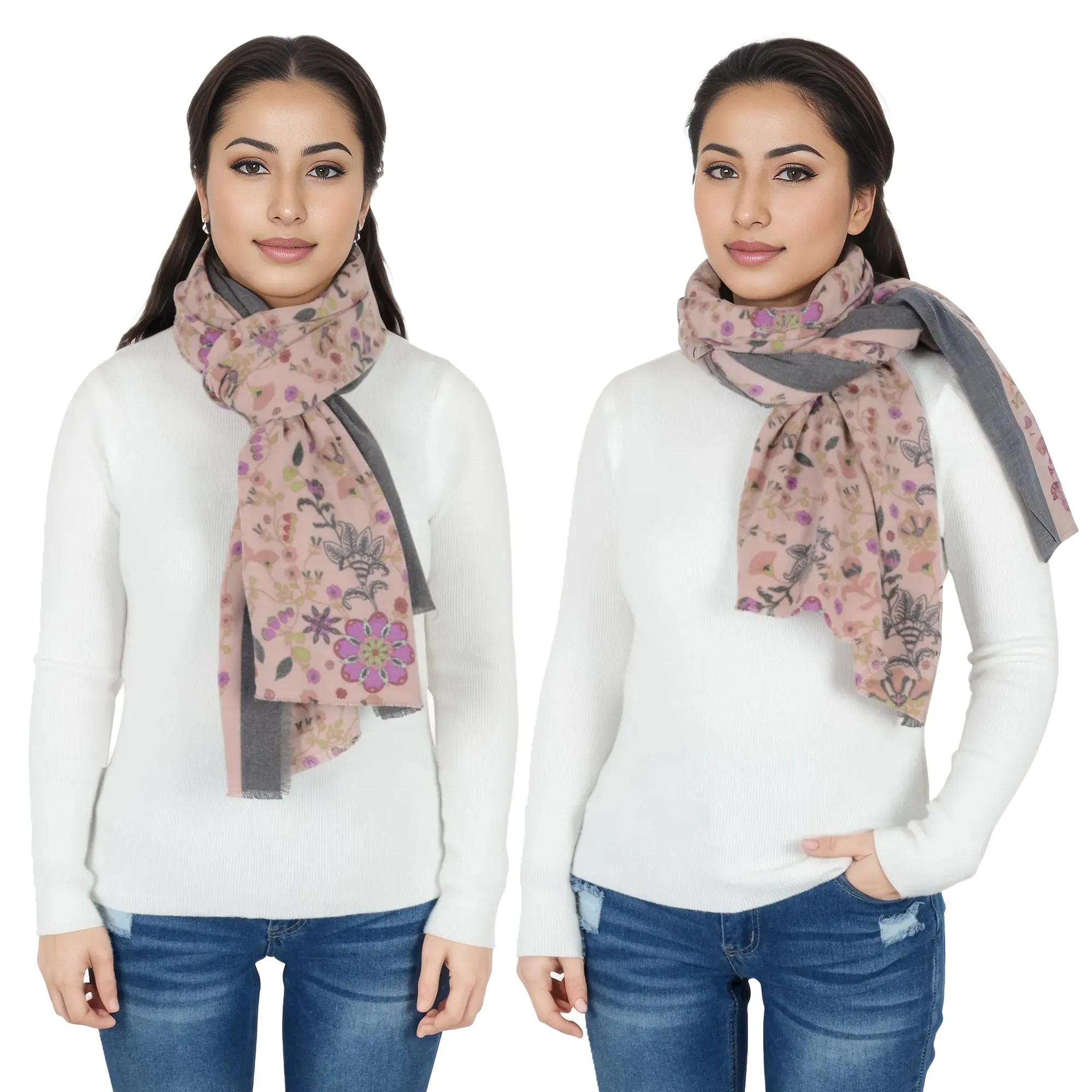 Anna-Kaci Floral Print Scarf Soft Cashmere Feel Shawl Wrap Winter Scarves for Women 74.8 x 25.6 inch