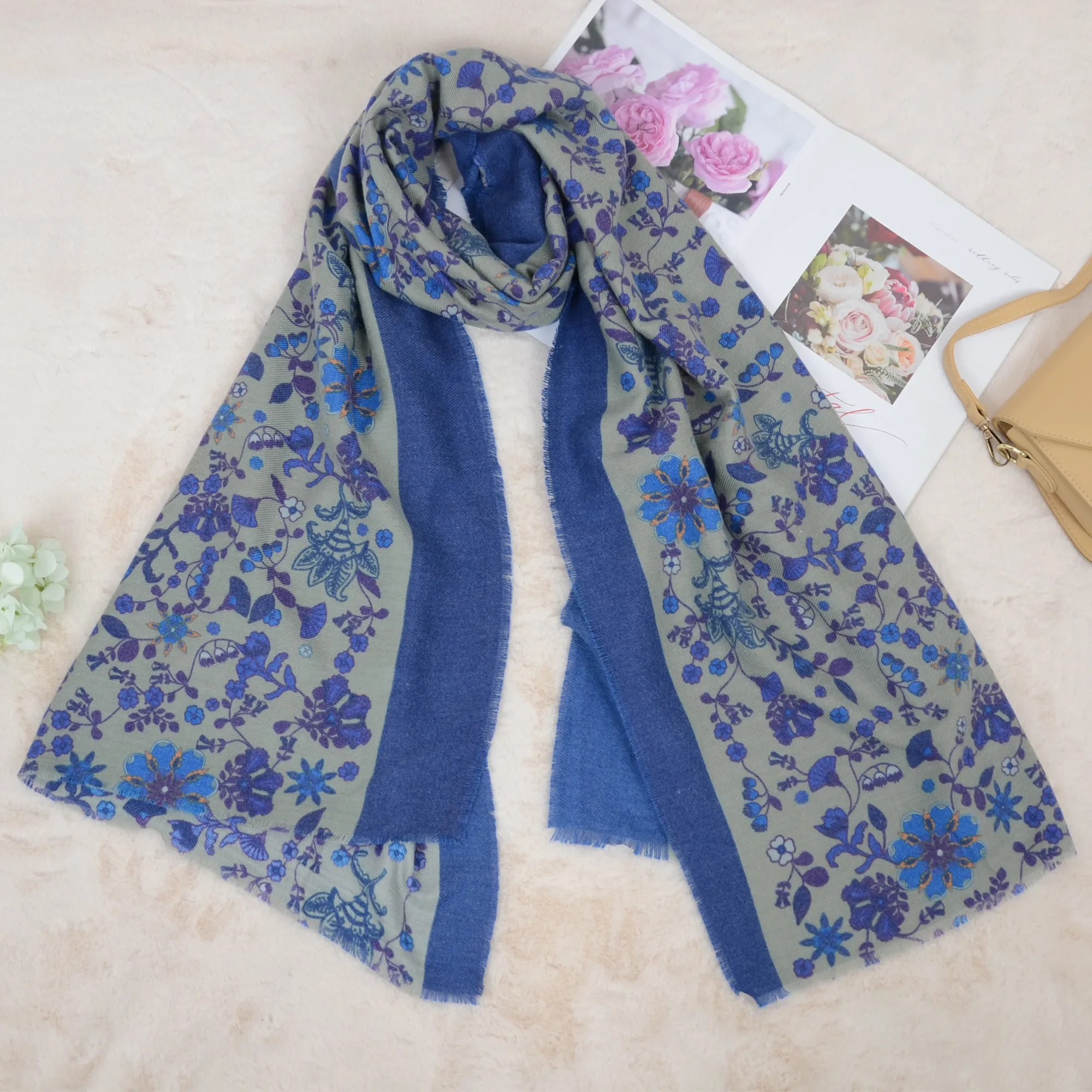 Anna-Kaci Floral Print Scarf Soft Cashmere Feel Shawl Wrap Winter Scarves for Women 74.8 x 25.6 inch