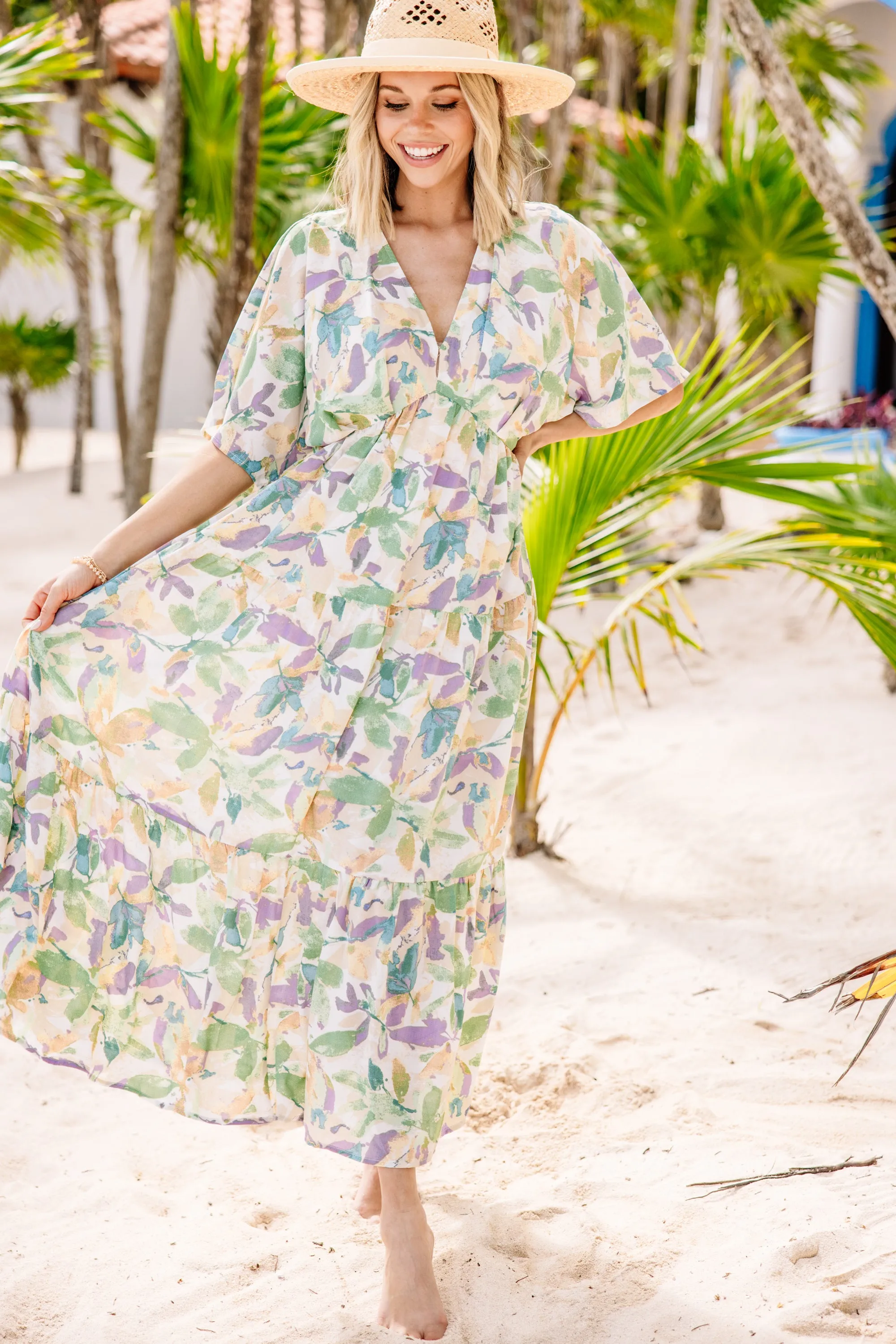 At This Time Green Floral Maxi Dress