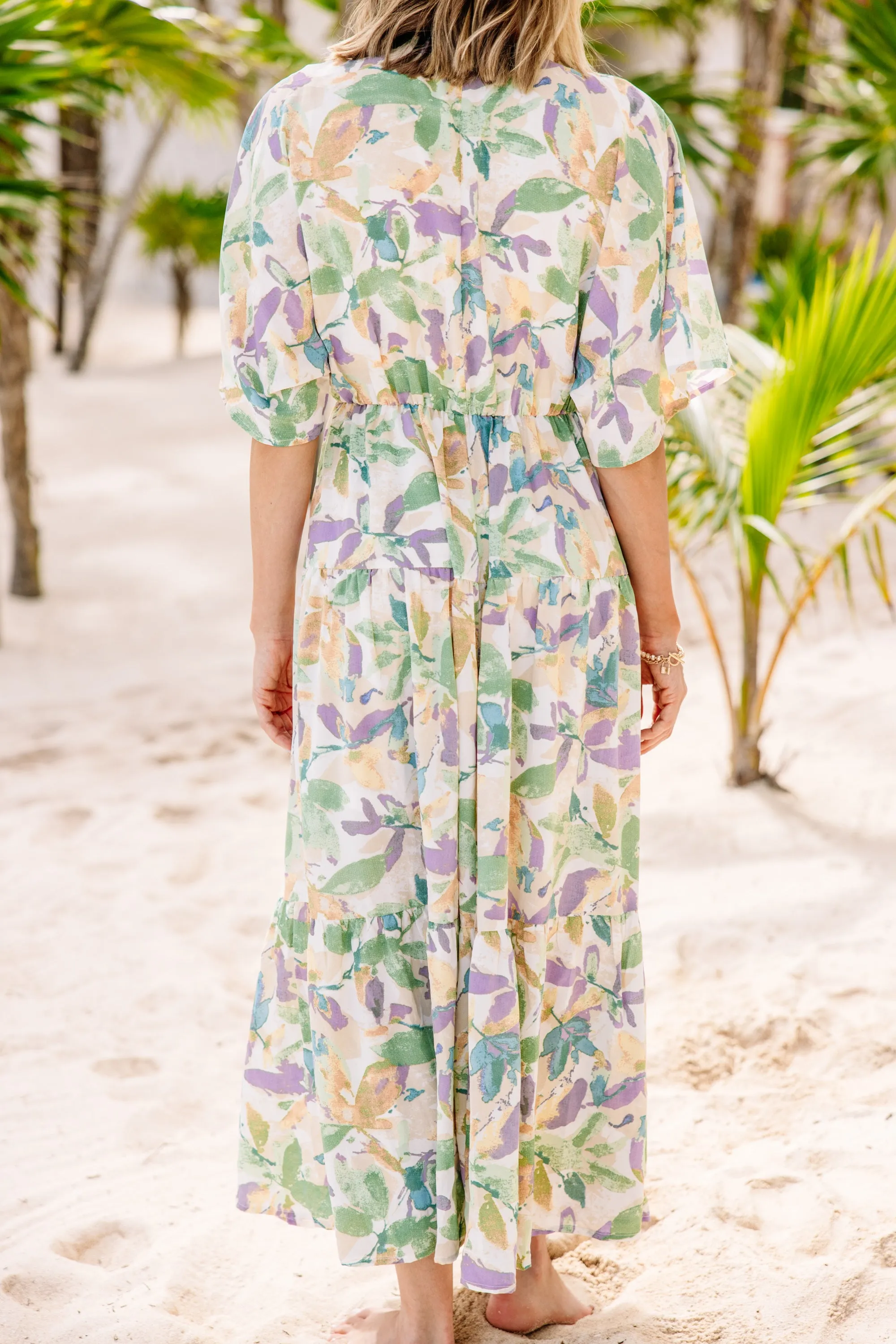 At This Time Green Floral Maxi Dress