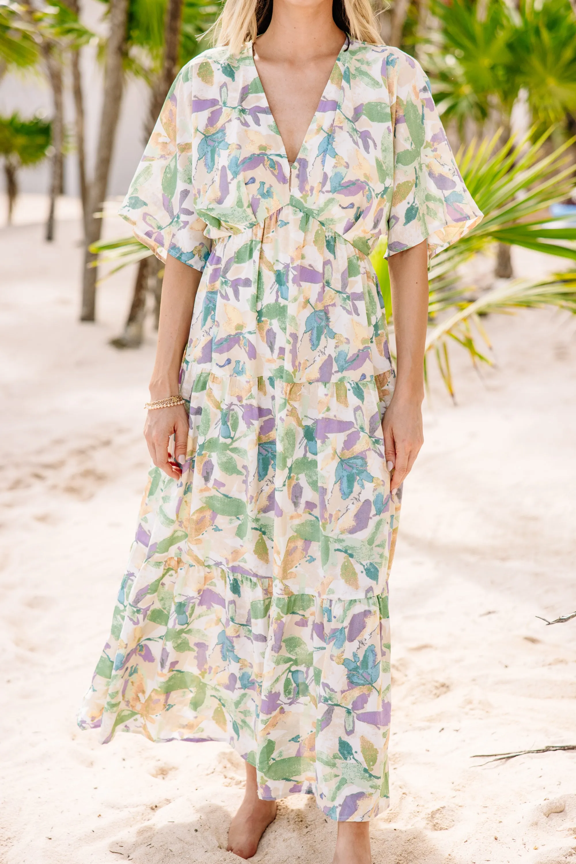 At This Time Green Floral Maxi Dress