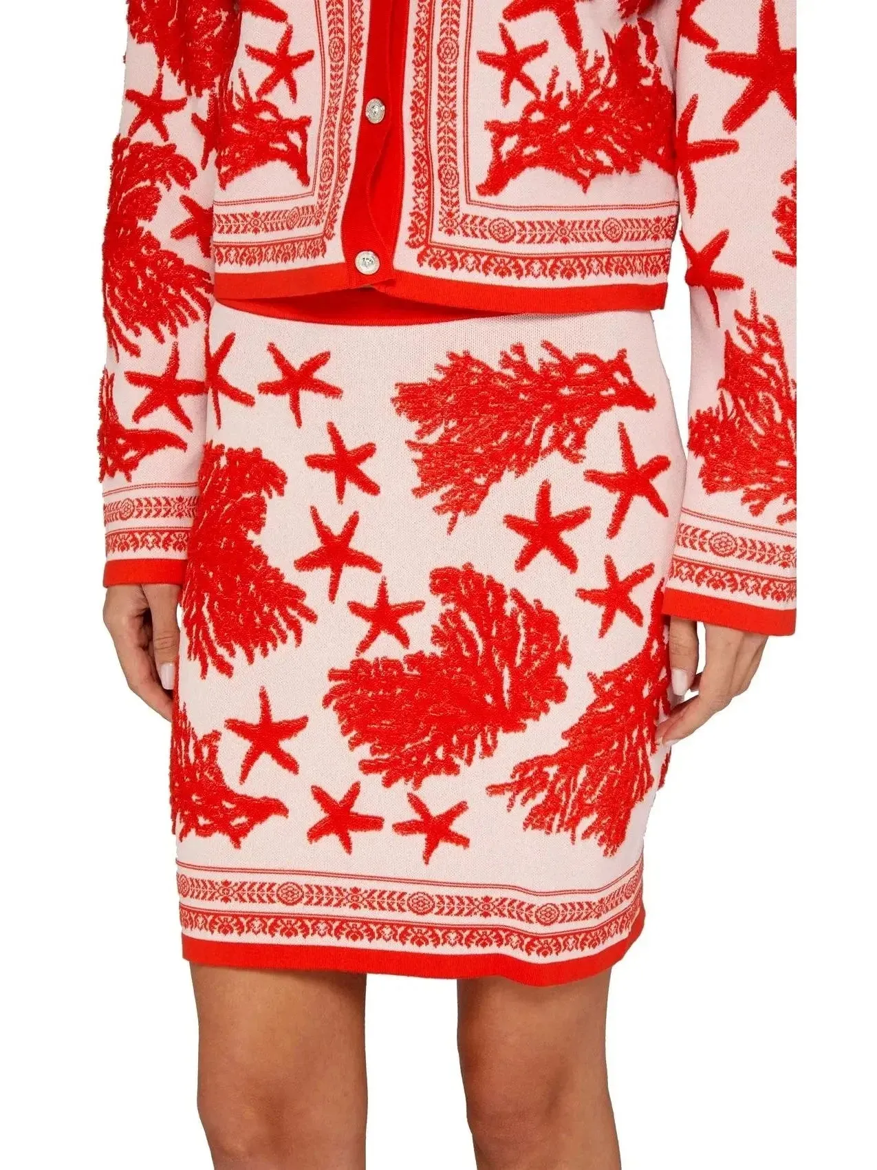 Barocco Sea Knit Polo Cardigan, Crop Top and Mini Skirt Set