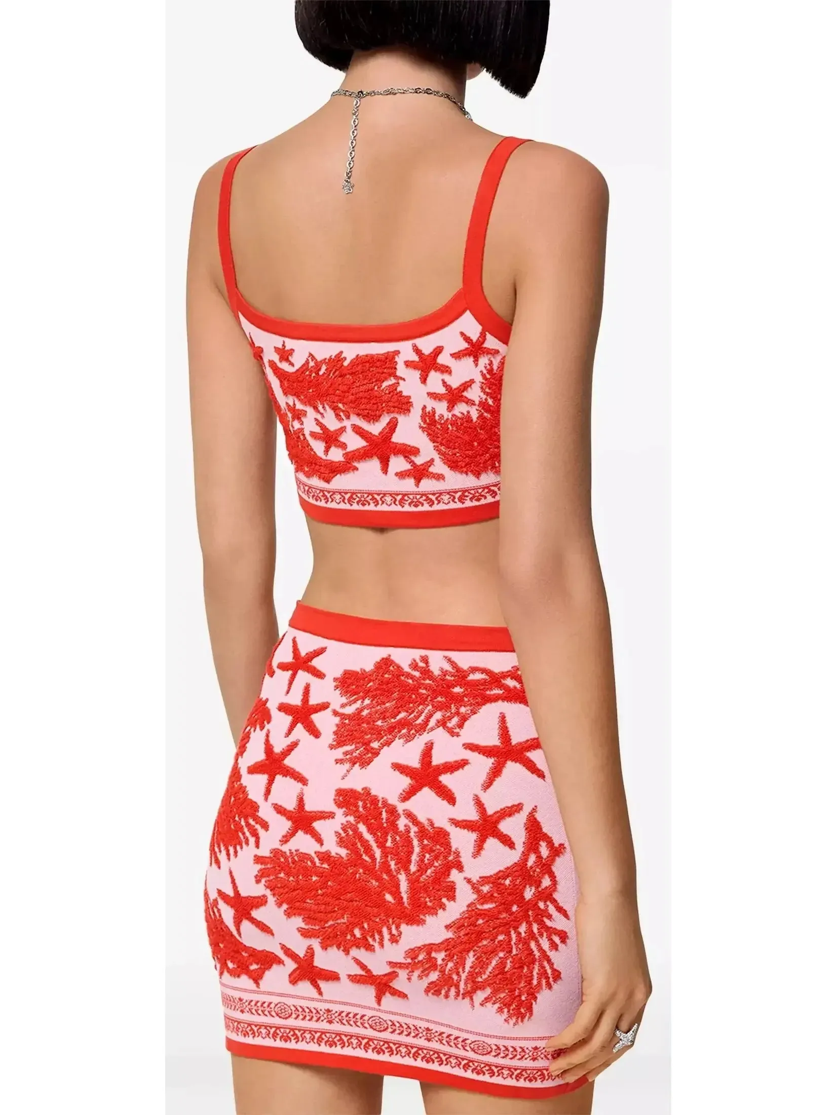 Barocco Sea Knit Polo Cardigan, Crop Top and Mini Skirt Set