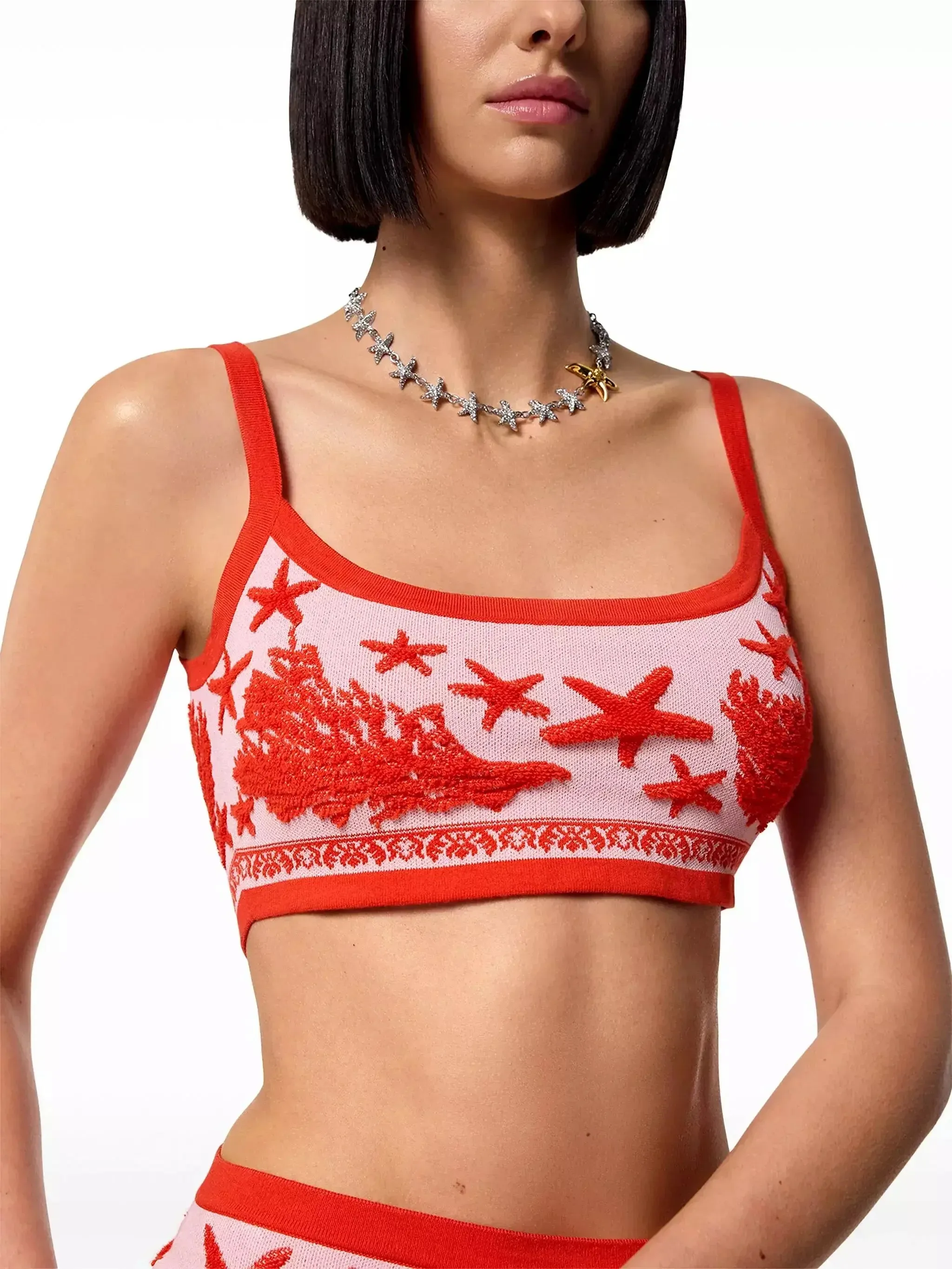 Barocco Sea Knit Polo Cardigan, Crop Top and Mini Skirt Set