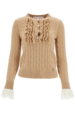 Beige And Ivory Cable Knit Crew Neck Sweater