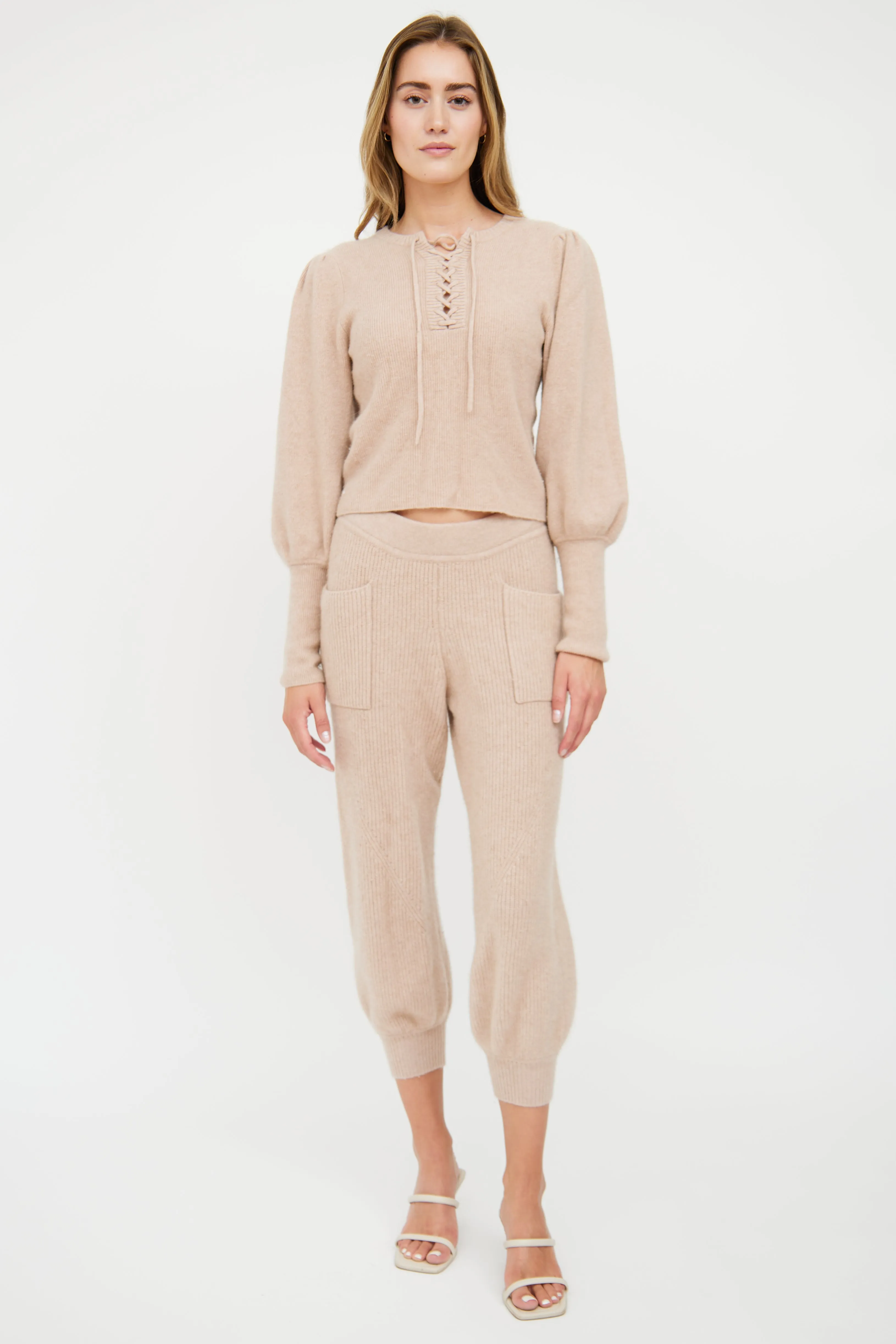 Beige Cashmere Knit Co-Ord Set