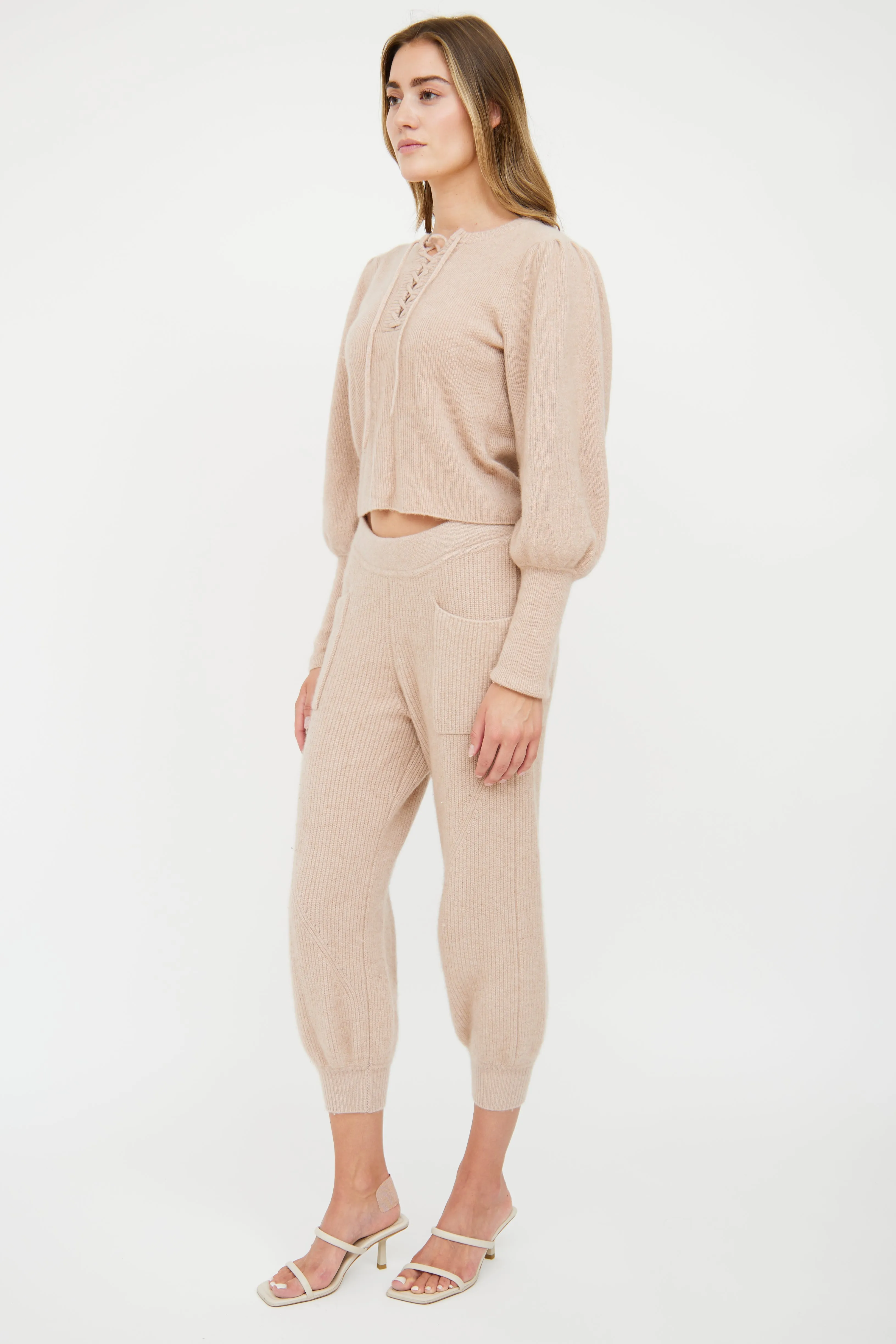 Beige Cashmere Knit Co-Ord Set