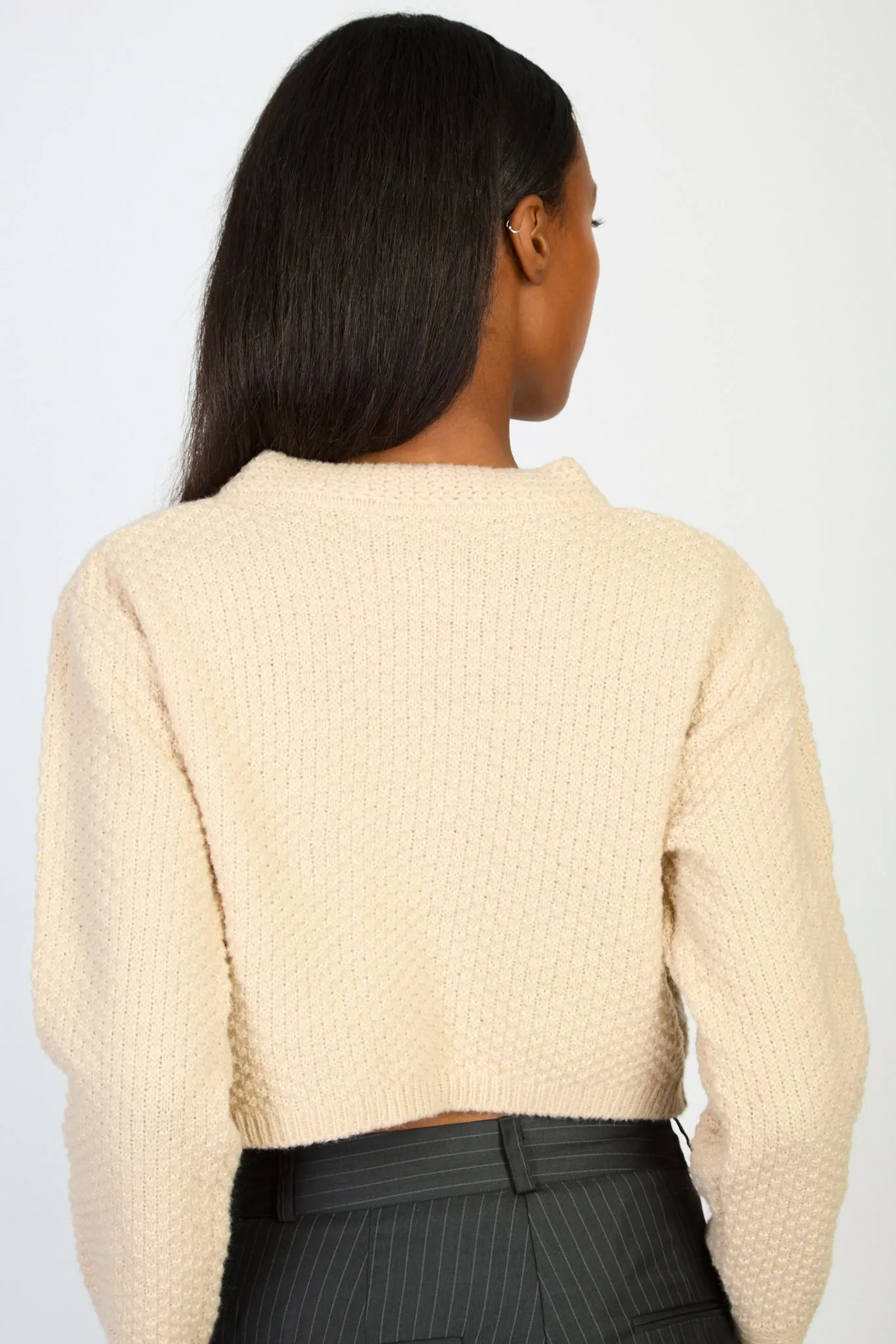 Beige cropped knit jacket