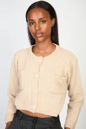 Beige cropped knit jacket
