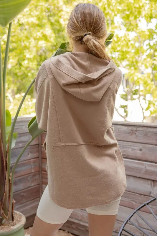 BETTY PATCHWORK EXPOSED SEAM HOODED KNIT TOP