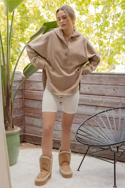 BETTY PATCHWORK EXPOSED SEAM HOODED KNIT TOP