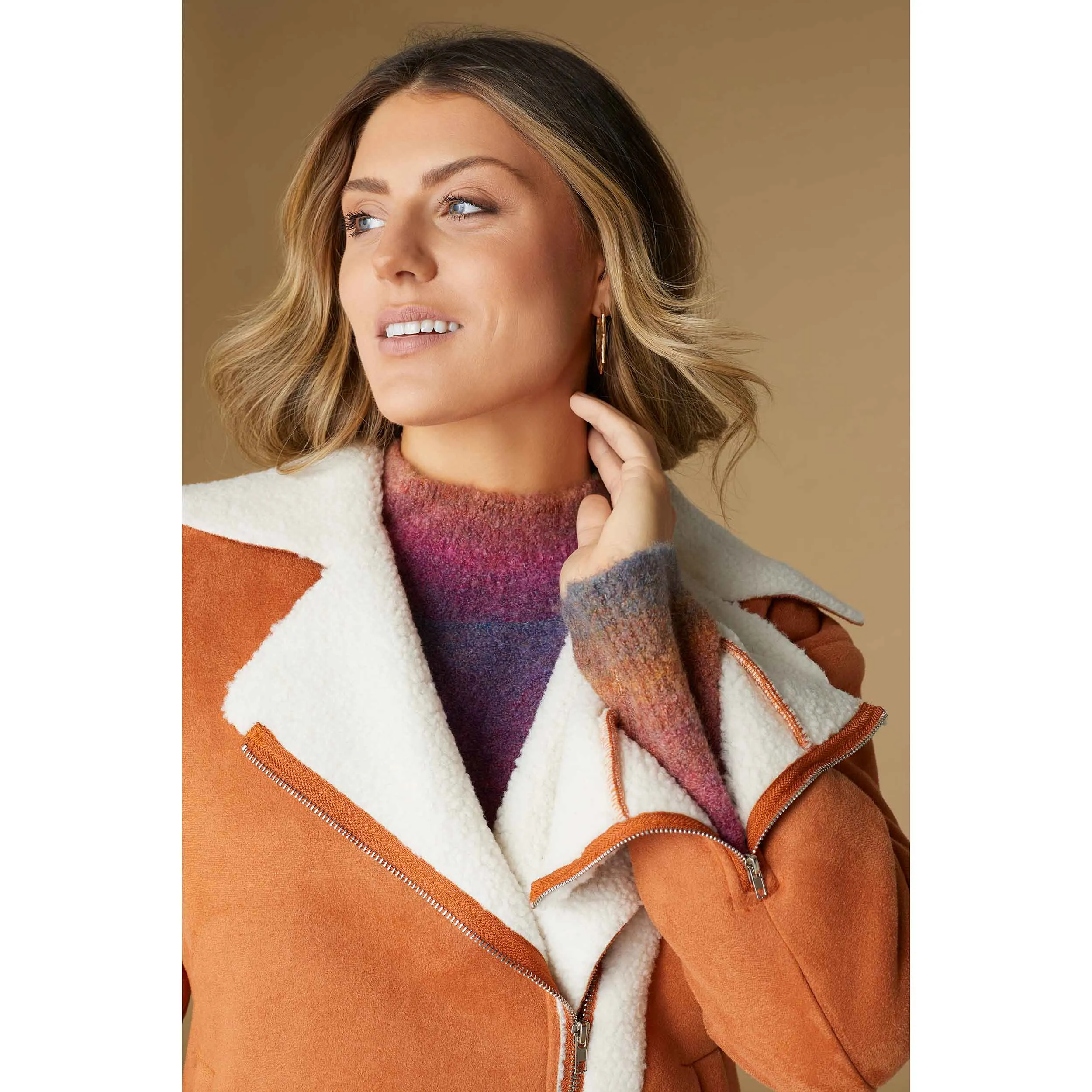 Bexley Sherpa Bonded Faux Suede Moto - Pumpkin - Final Sale