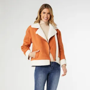 Bexley Sherpa Bonded Faux Suede Moto - Pumpkin - Final Sale