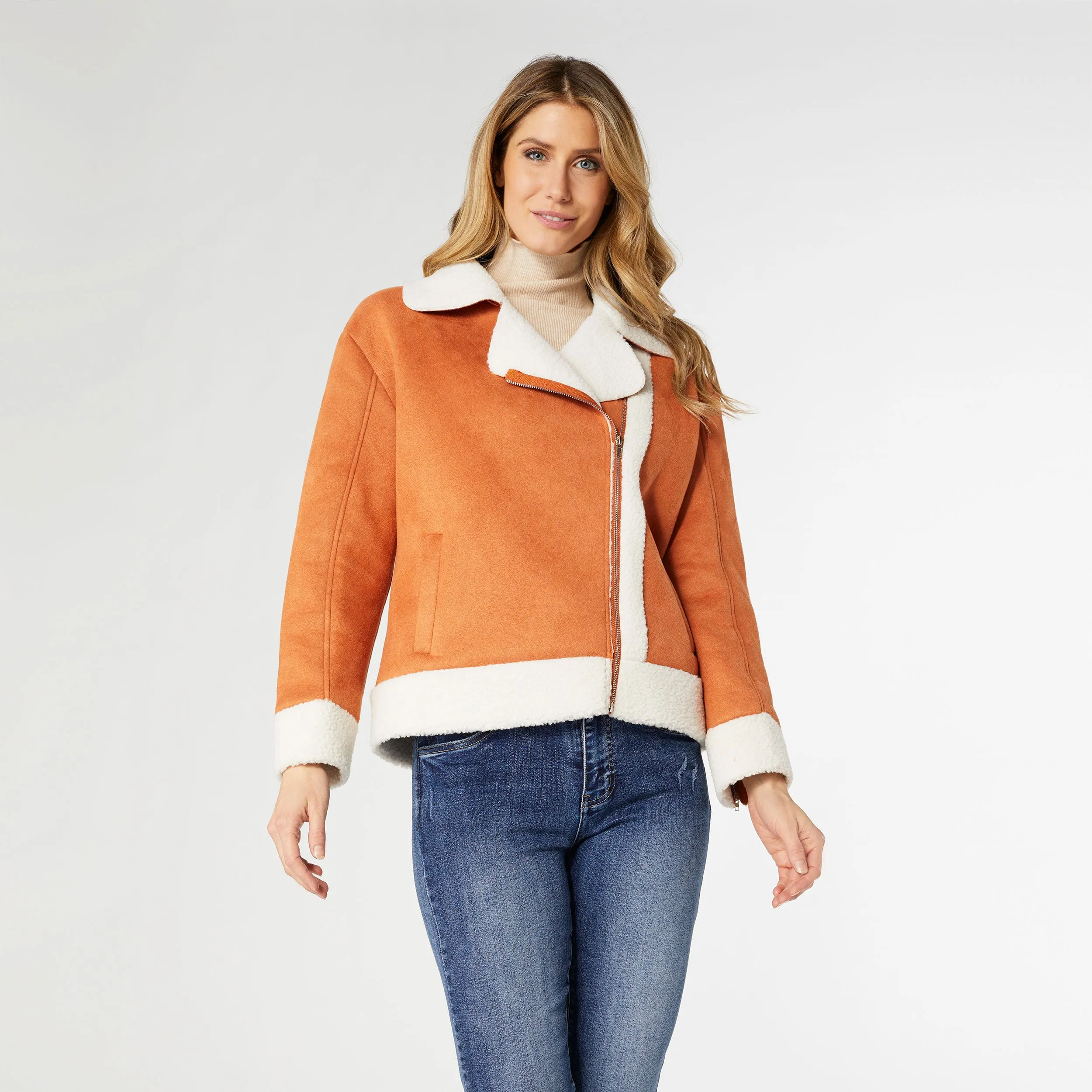 Bexley Sherpa Bonded Faux Suede Moto - Pumpkin - Final Sale