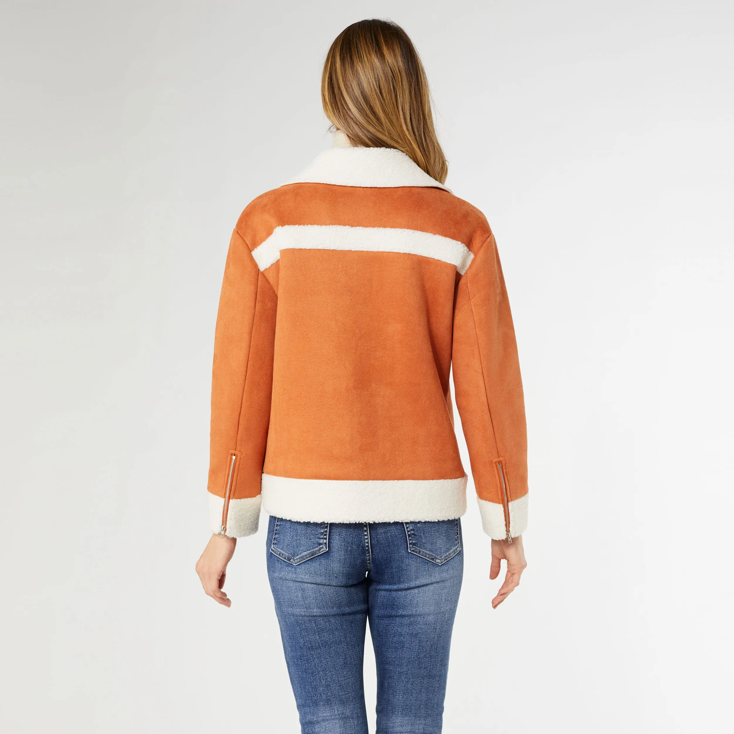 Bexley Sherpa Bonded Faux Suede Moto - Pumpkin - Final Sale