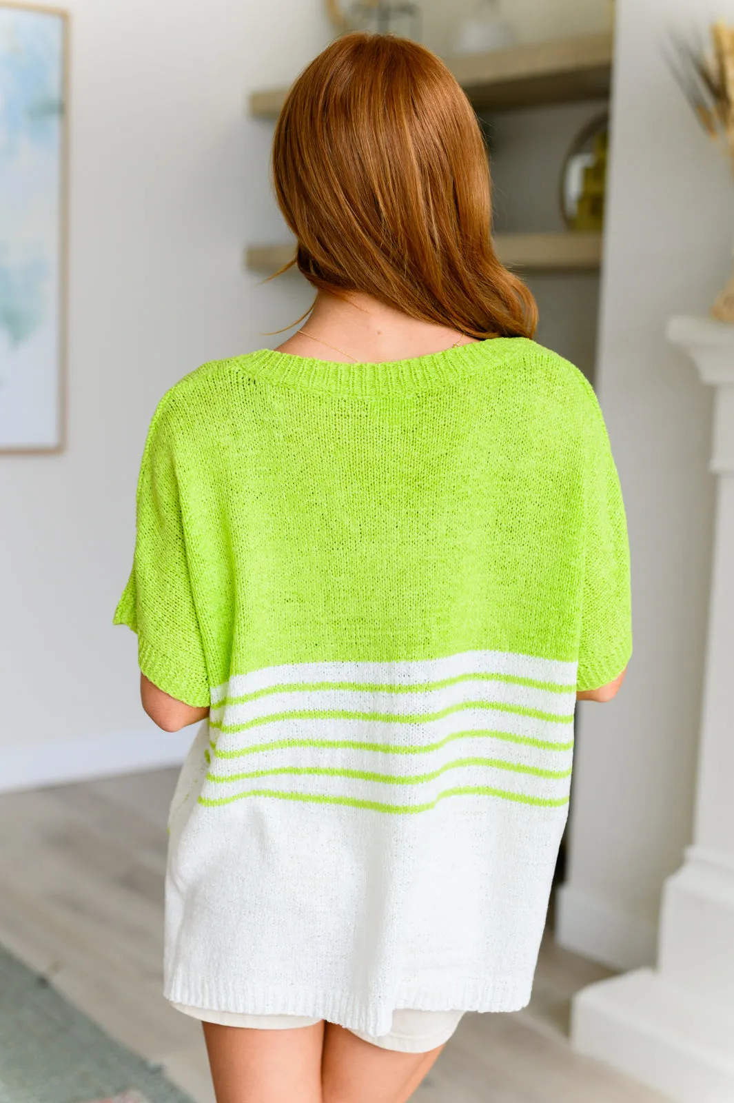 BiBi Neon Green and White Speak Now V-Neck Top