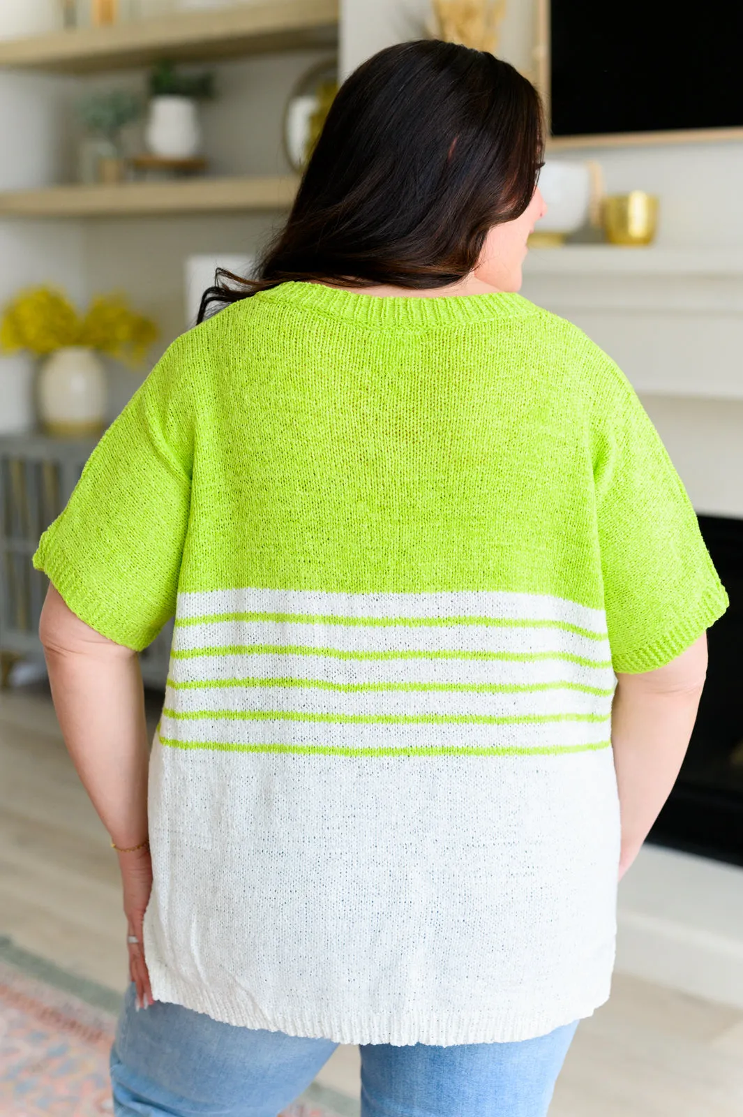 BiBi Neon Green and White Speak Now V-Neck Top
