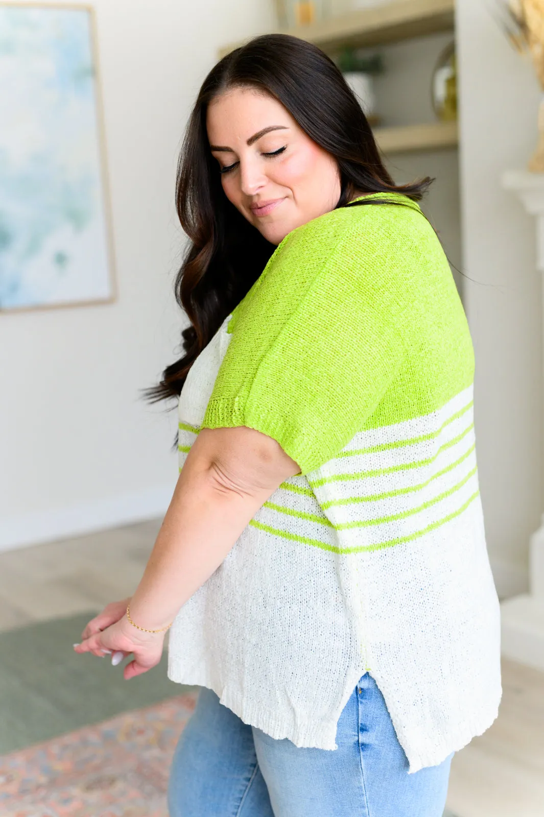 BiBi Neon Green and White Speak Now V-Neck Top