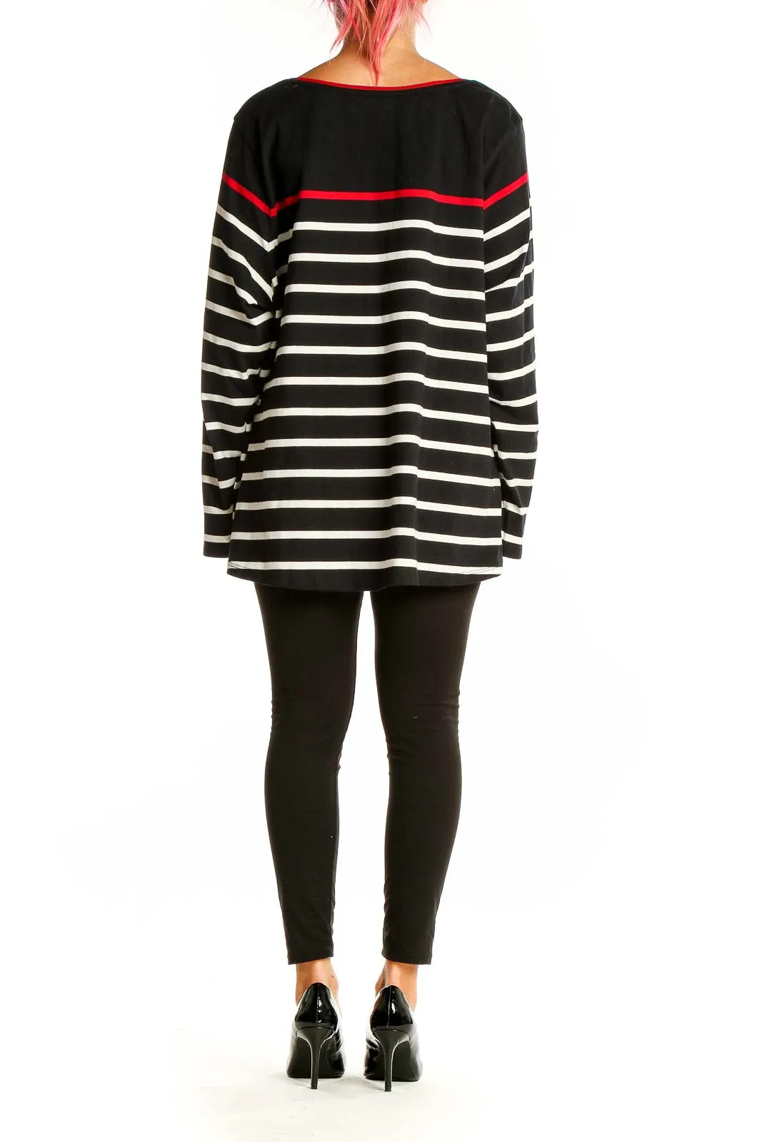 Black and White Striped Cotton Knit Top