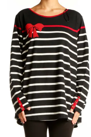 Black and White Striped Cotton Knit Top