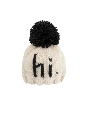 Black "hi." Knit Beanie Hat