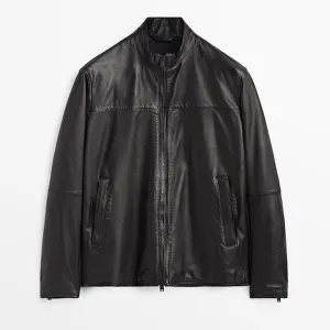 Black Sheepskin Leather Biker Jacket for Men