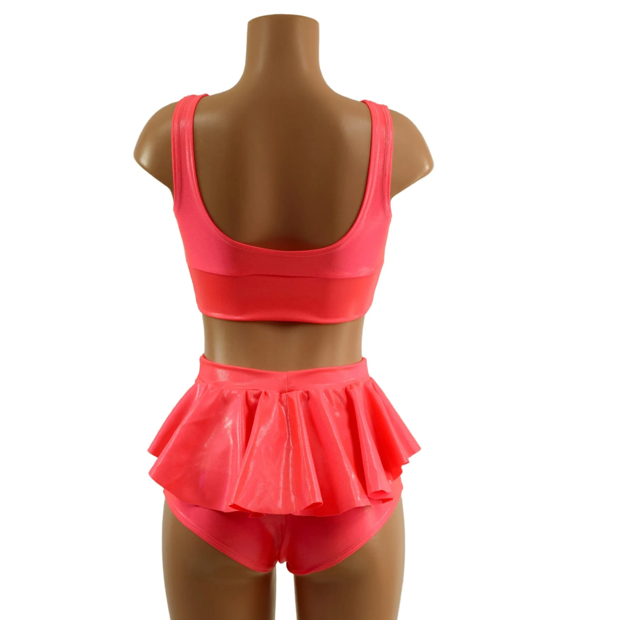 Blazing Coral Starlette Bralette and Ruffle Rump Siren Shorts Set