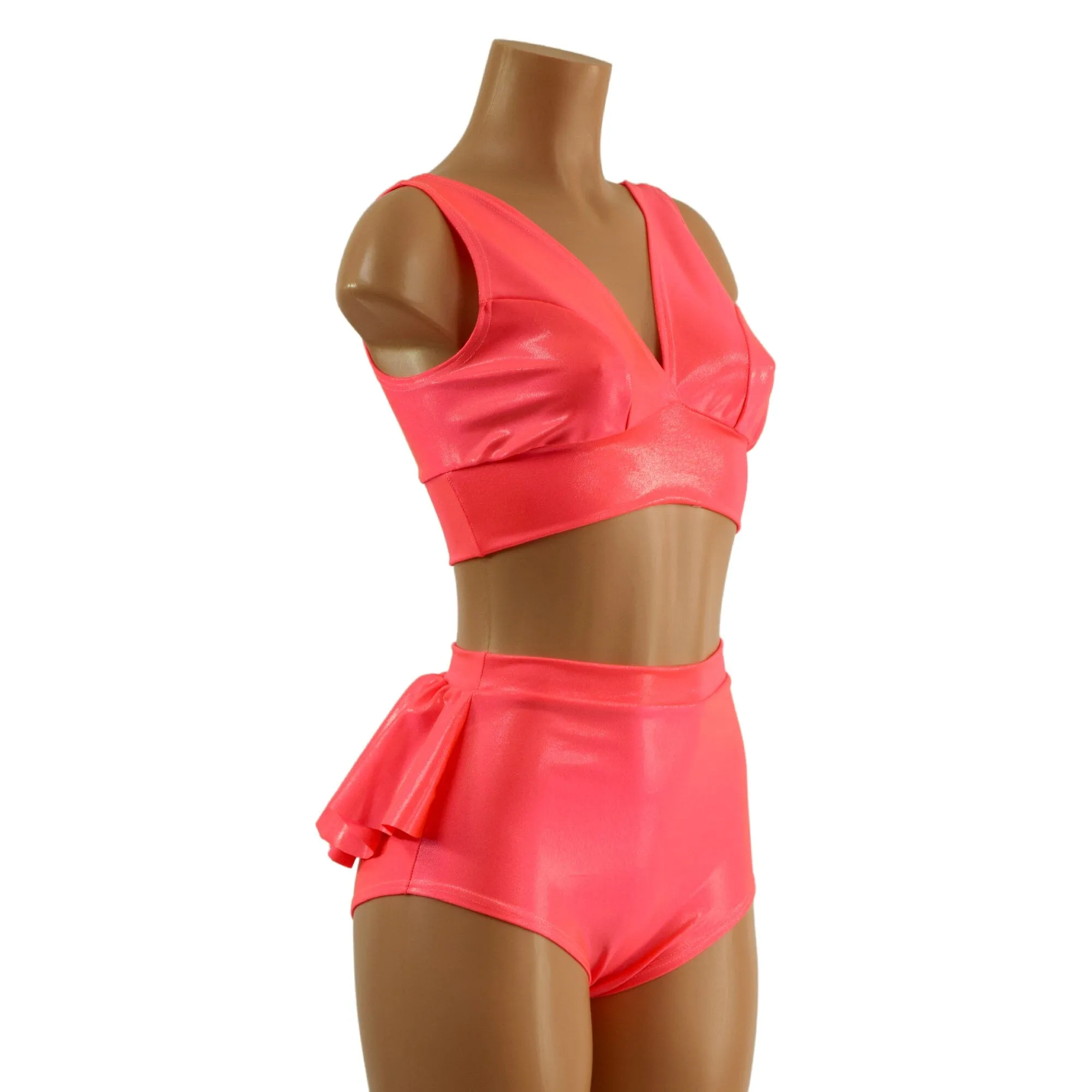 Blazing Coral Starlette Bralette and Ruffle Rump Siren Shorts Set