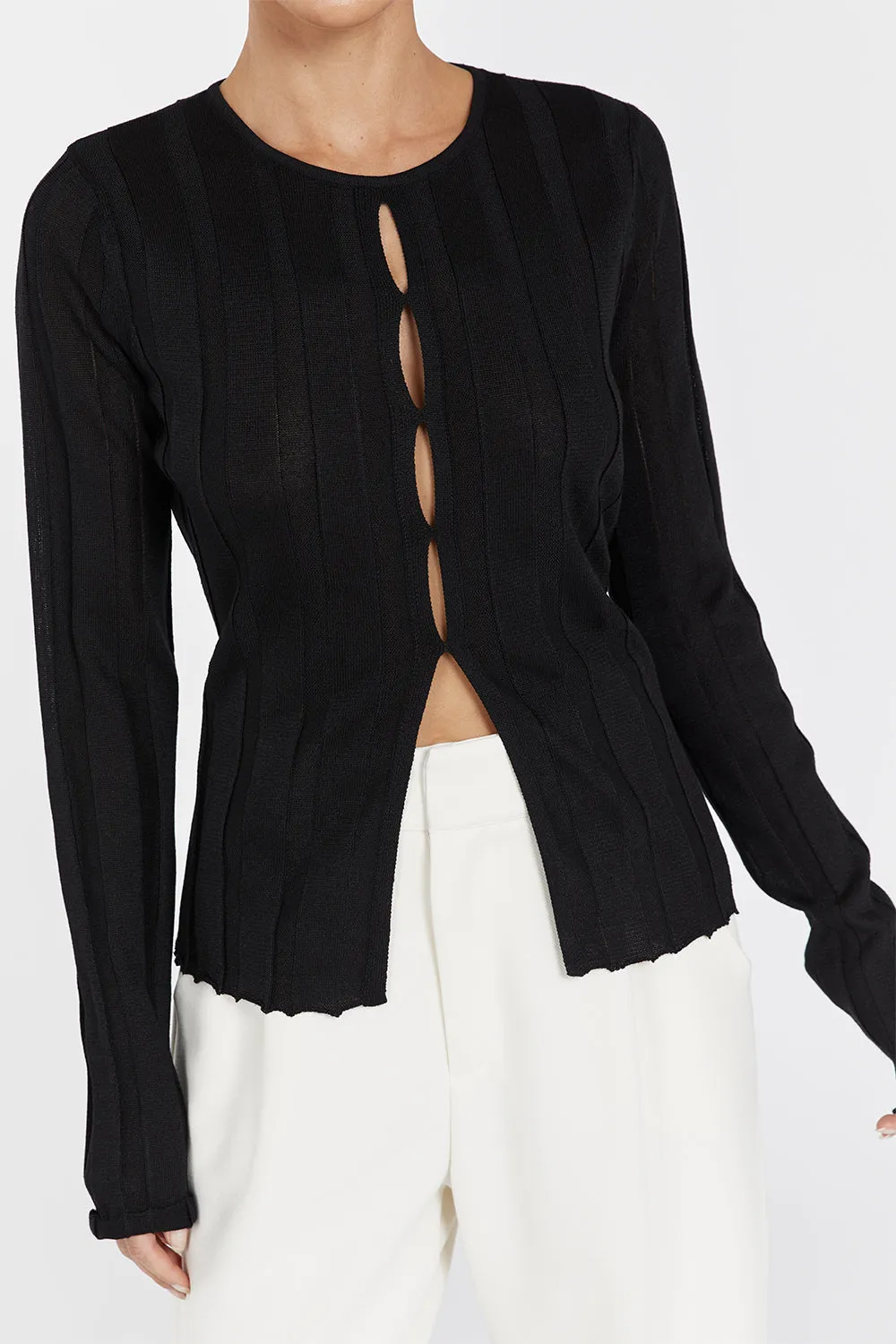 BRONSON BLACK LONG SLEEVE KNIT TOP