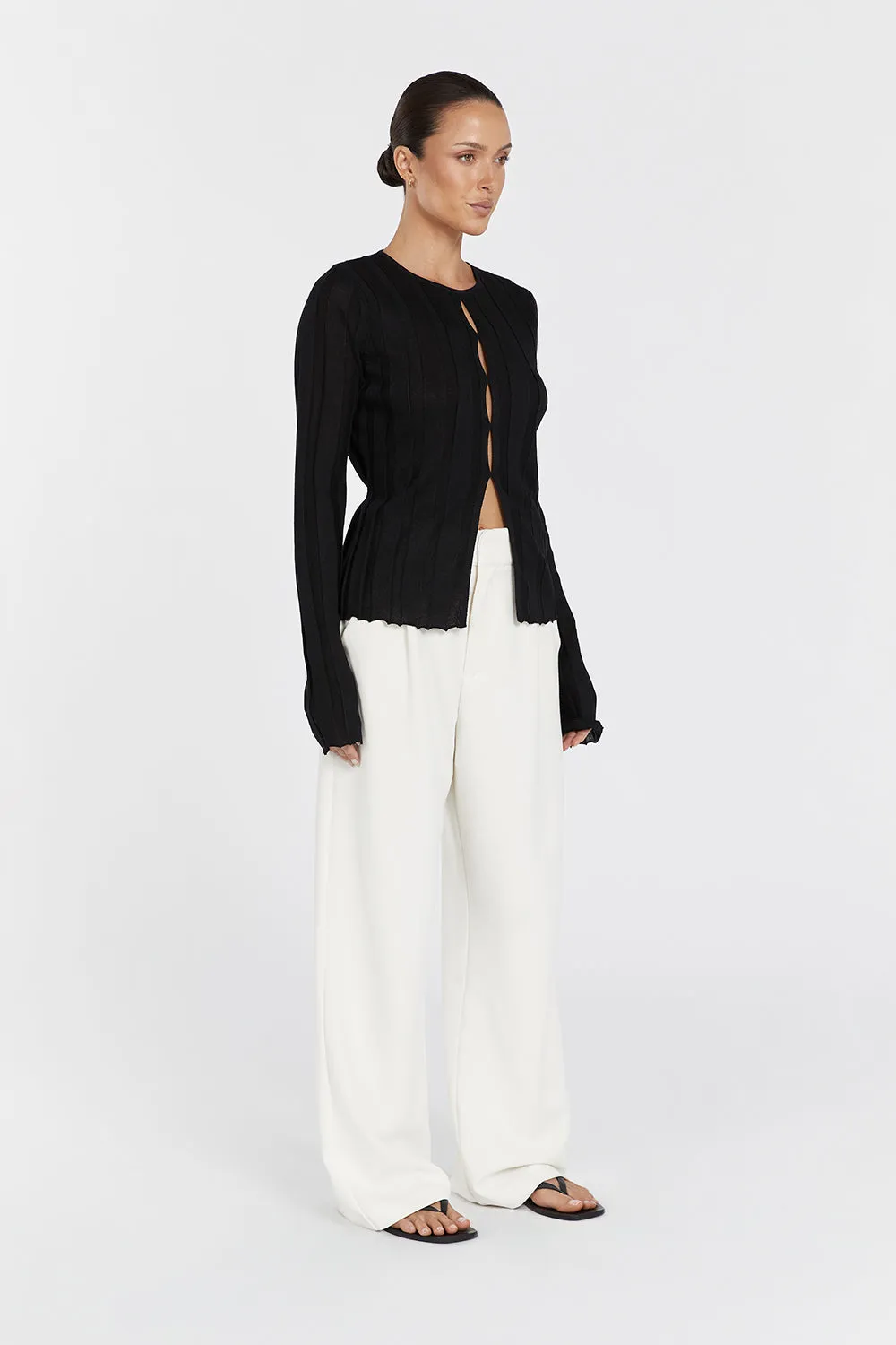 BRONSON BLACK LONG SLEEVE KNIT TOP