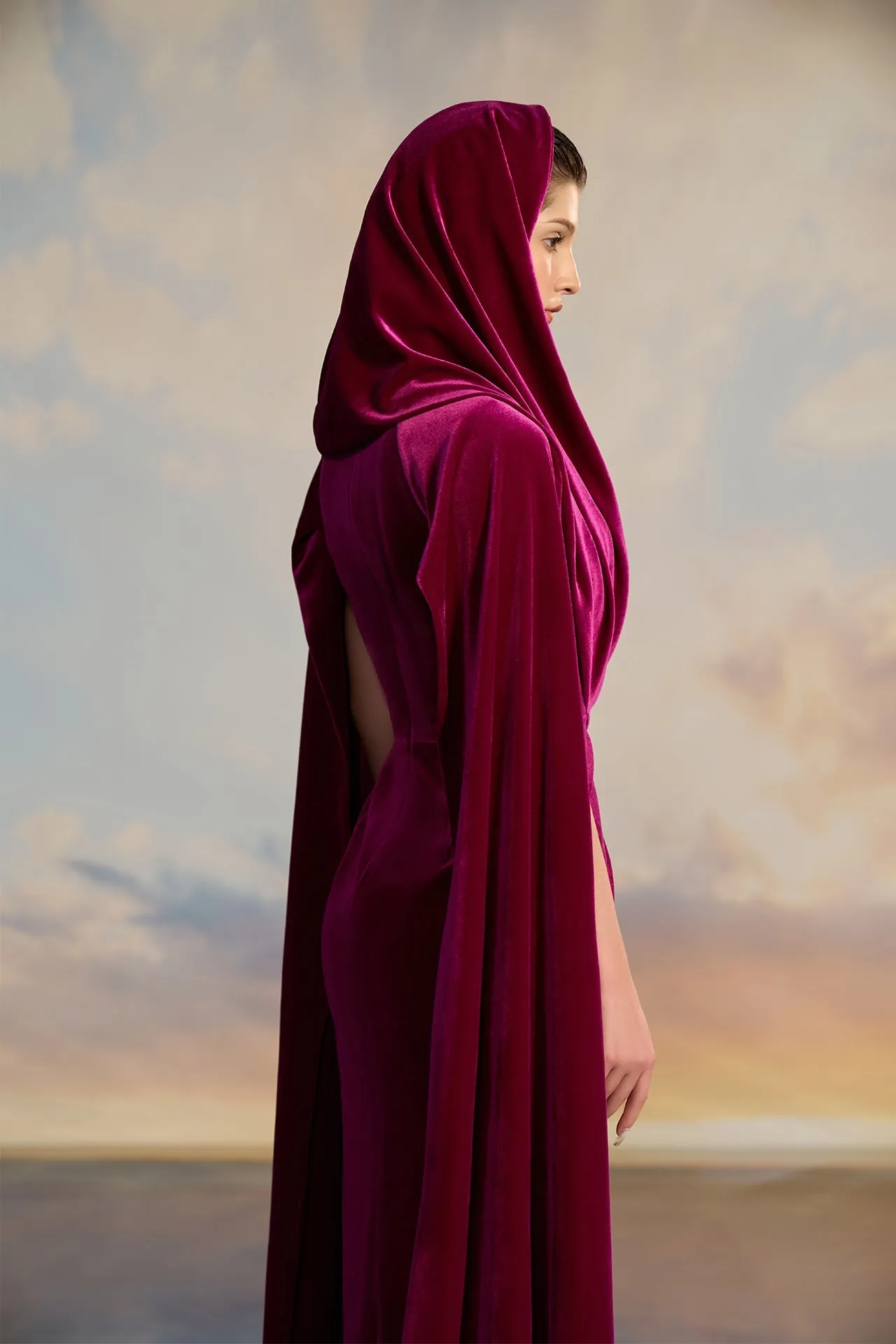 Burgundy Velvet Hooded Dress